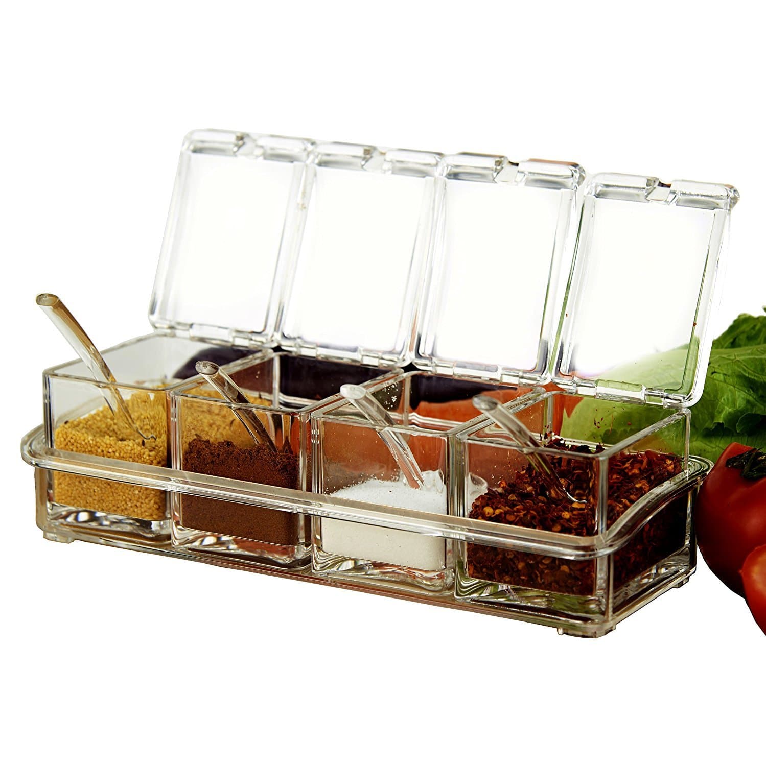 KRexpress 4pcs Acrylic Seasoning Box Seasoning Storage Clear Spice Rack Organizer Condiment Holder Container Spices,with Plastic Spoons Set of 4