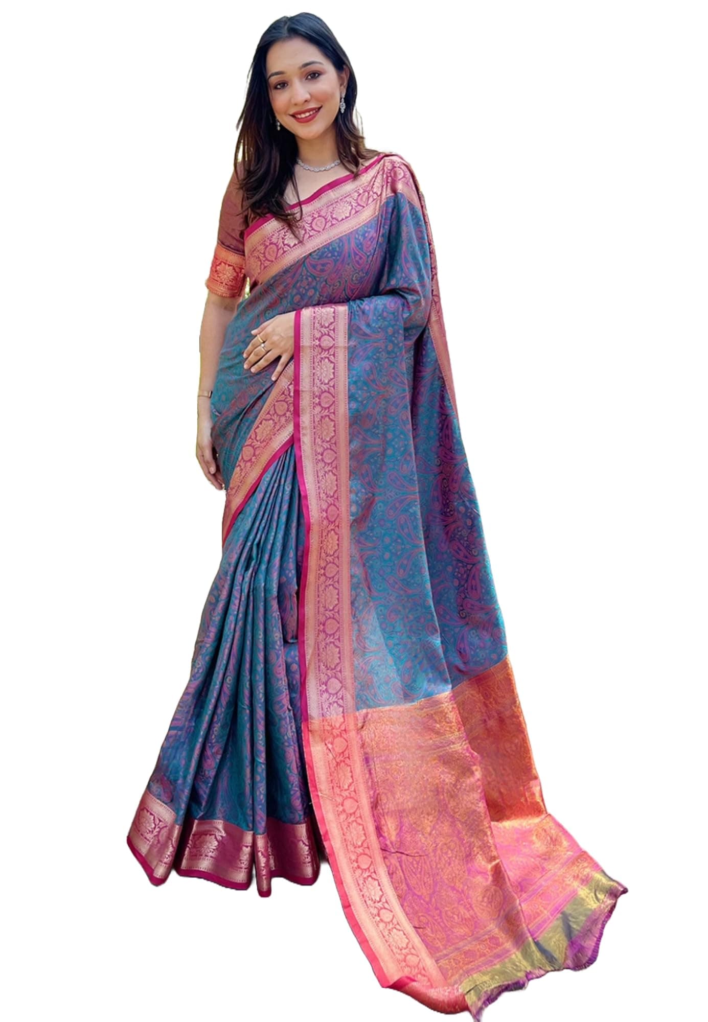 Pandadi Saree Women's Kanjivaram Pure Handloom Soft Silk Saree With Blouse Piece
