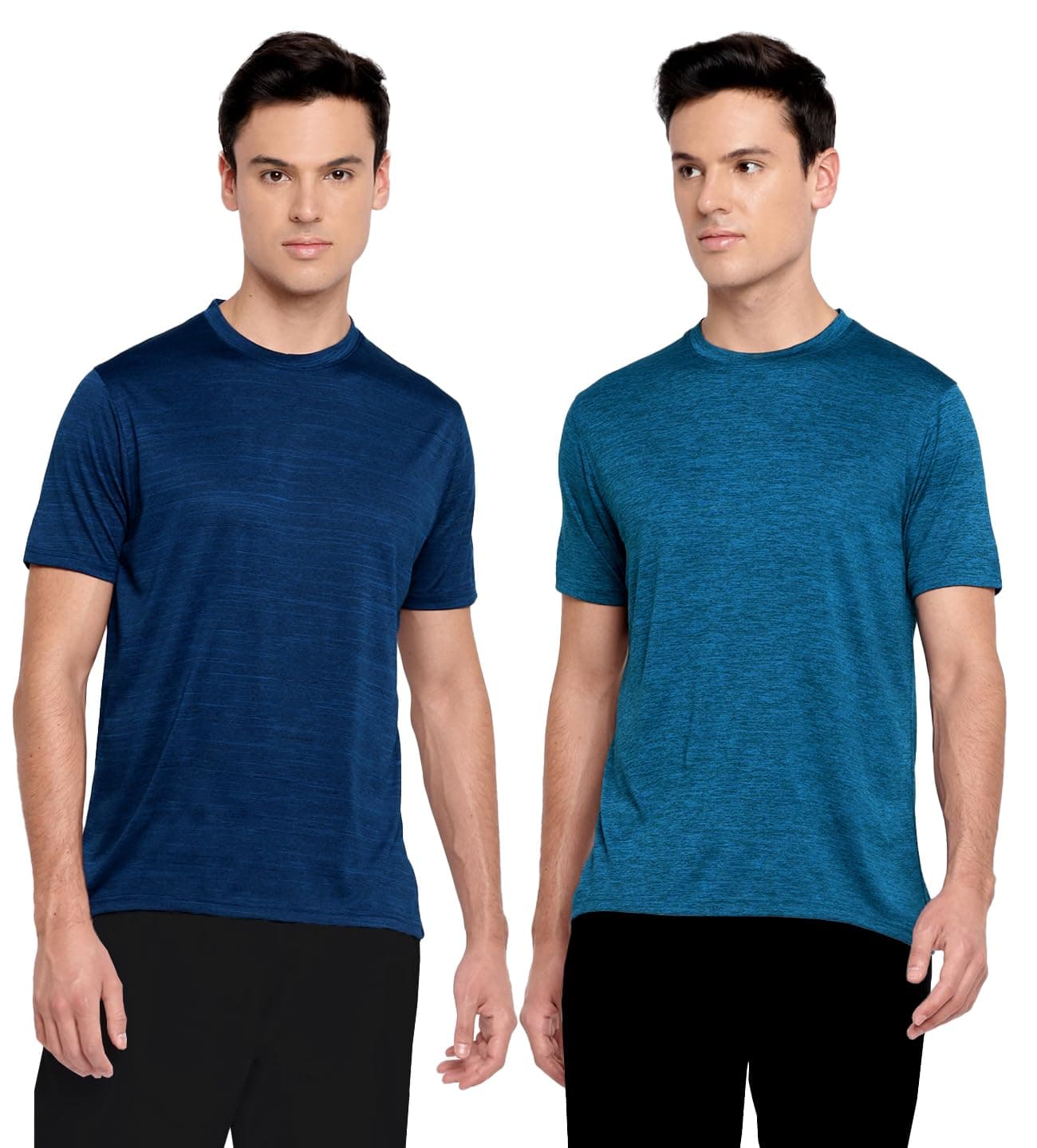 Deniklo Pack of 2 Kooltex Dry Feel Half Sleeve Regular Fit Round Neck Tshirt for Men Sportswear Active Wear (DK904-S_Teal & Dark Blue)