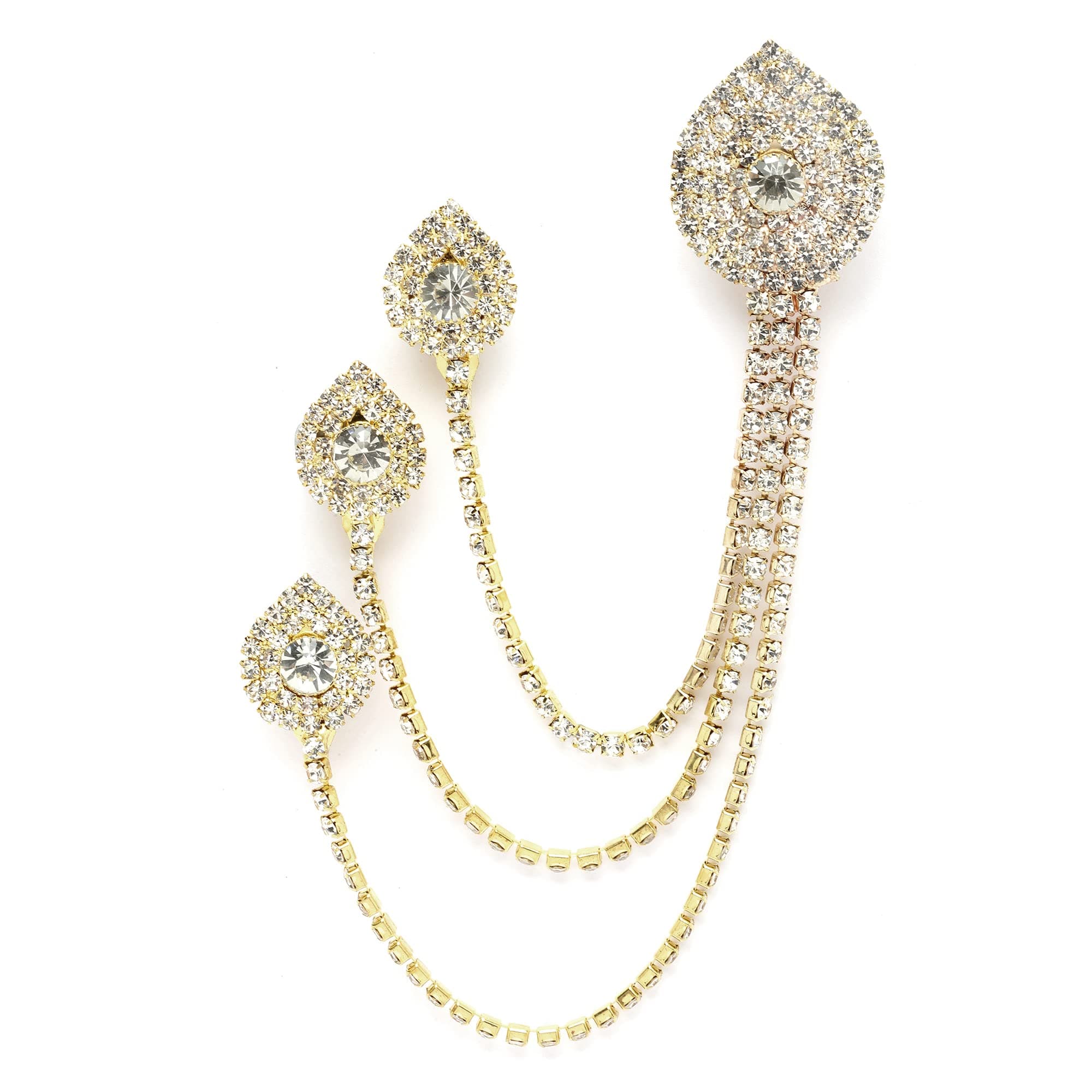 sanjog Rhinestone Gold Hanging Chain Brooch for Men Blazer American Diamond Wedding Sherwani Accessories for Boys - Gifts for Men