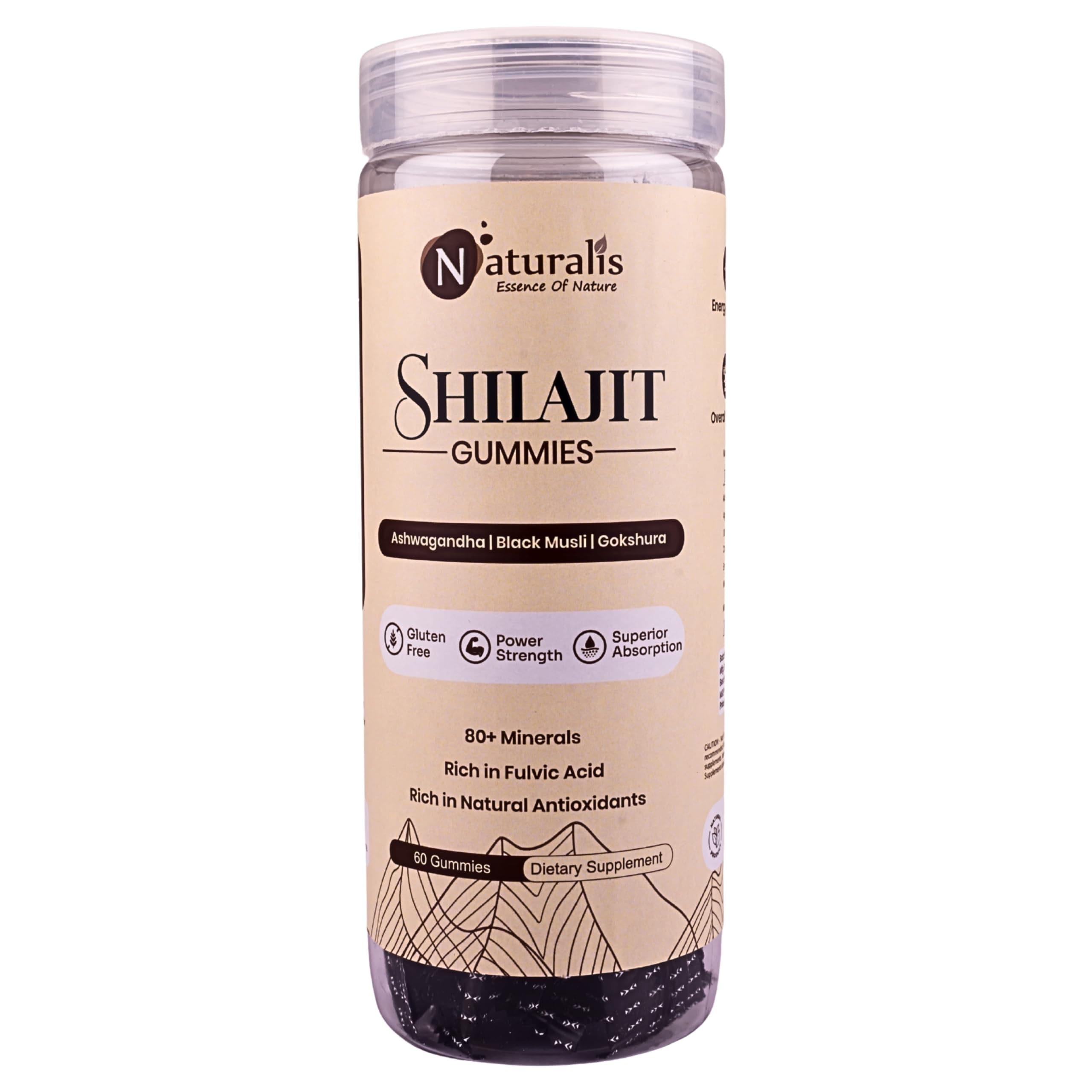 Naturlis Shilajit Gummies | Made with Pure Shilajit & Fulvic Acid for Daily Wellness Support, Vegan Herbal Shilajits For Men for Active Lifestyle, Easy to Consume, 60 Gummies