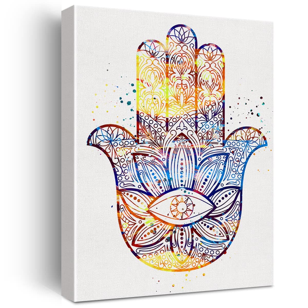 Nvhai Hamsa Hand Kabbalah Watercolor Art Print, 12x15 inches, Framed, Ready to Hang, Wall Art for Home and Office Decor