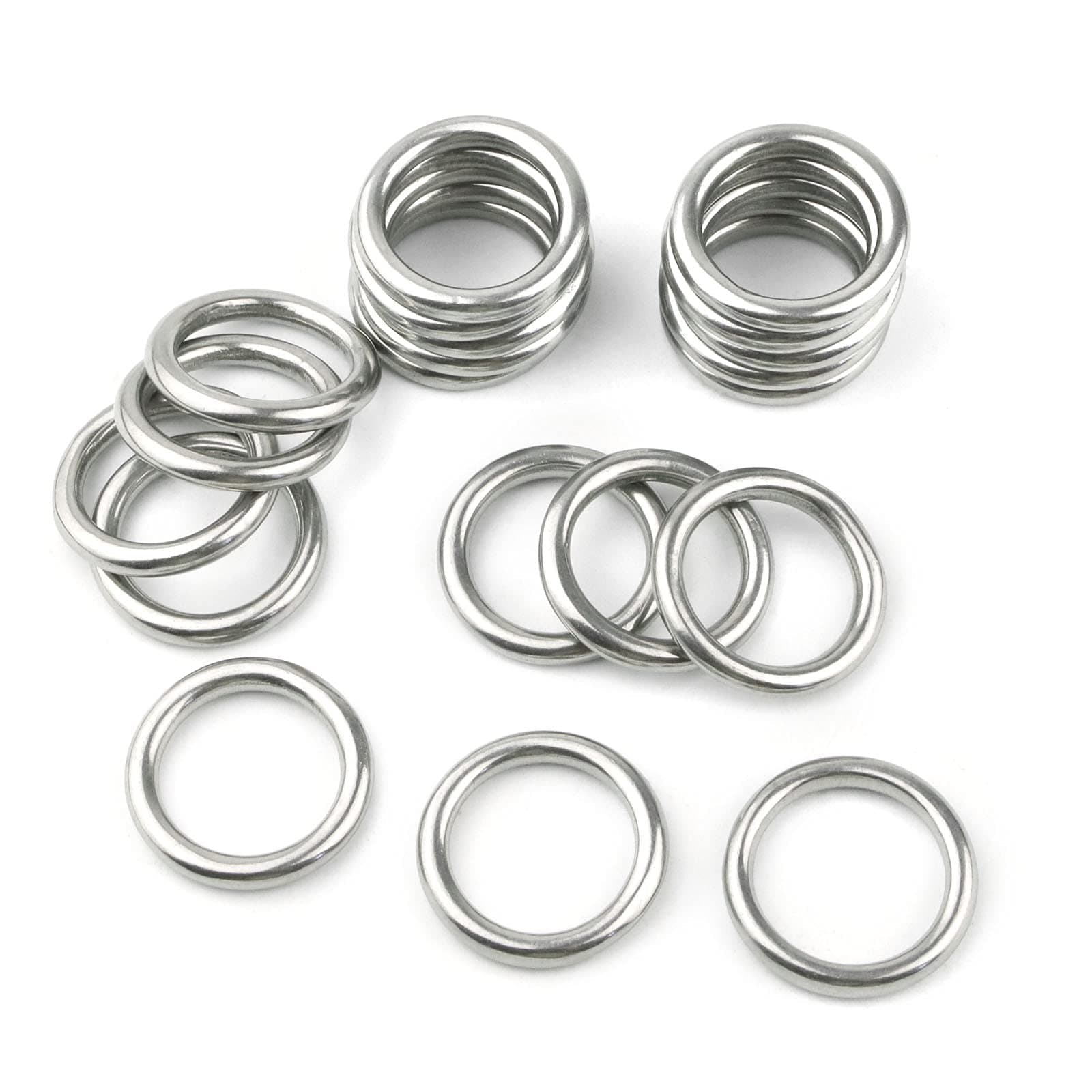 Hamineler 20 PCS Smoothing Welded 304 Stainless Steel O-Ring Welded Round Rings for Camping Belt, Dog Leashes, Luggage Accessories