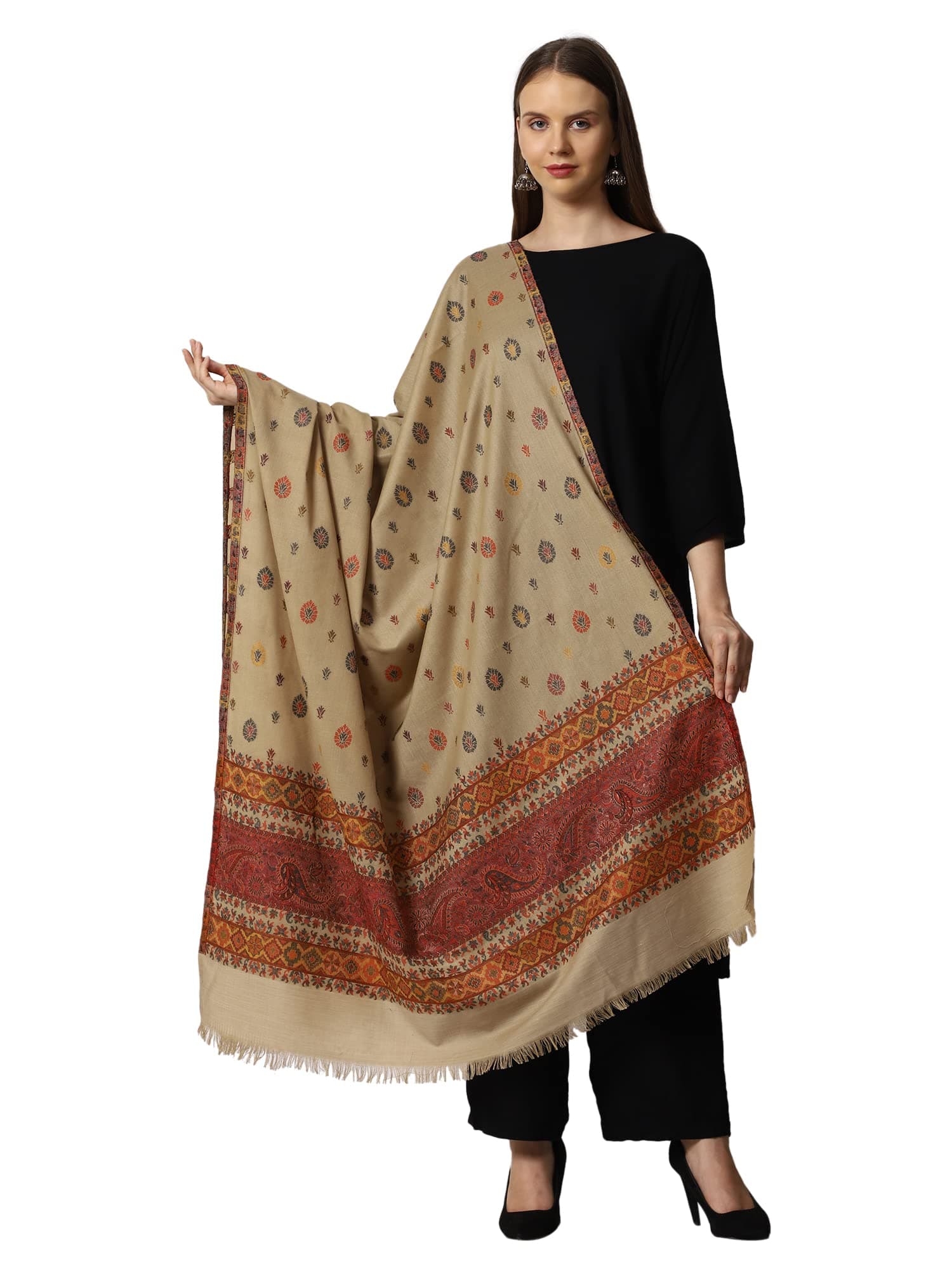 SWI WITH LABEL Kashmiri Kani Fine Polyester Shawl for Women 2J99 | Cold Weather Shawl for Winters