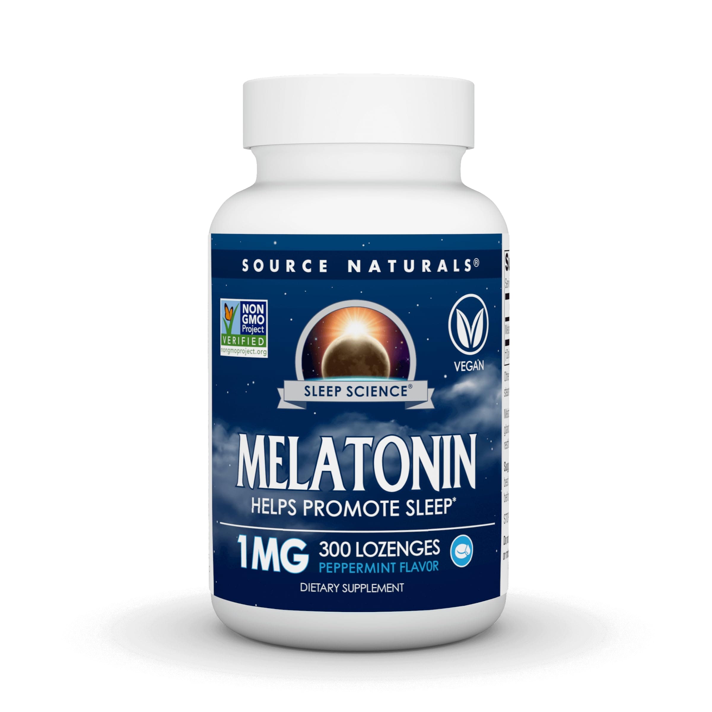 Source Naturals Melatonin, 1 mg, Sublingual Peppermint 300 Tabs