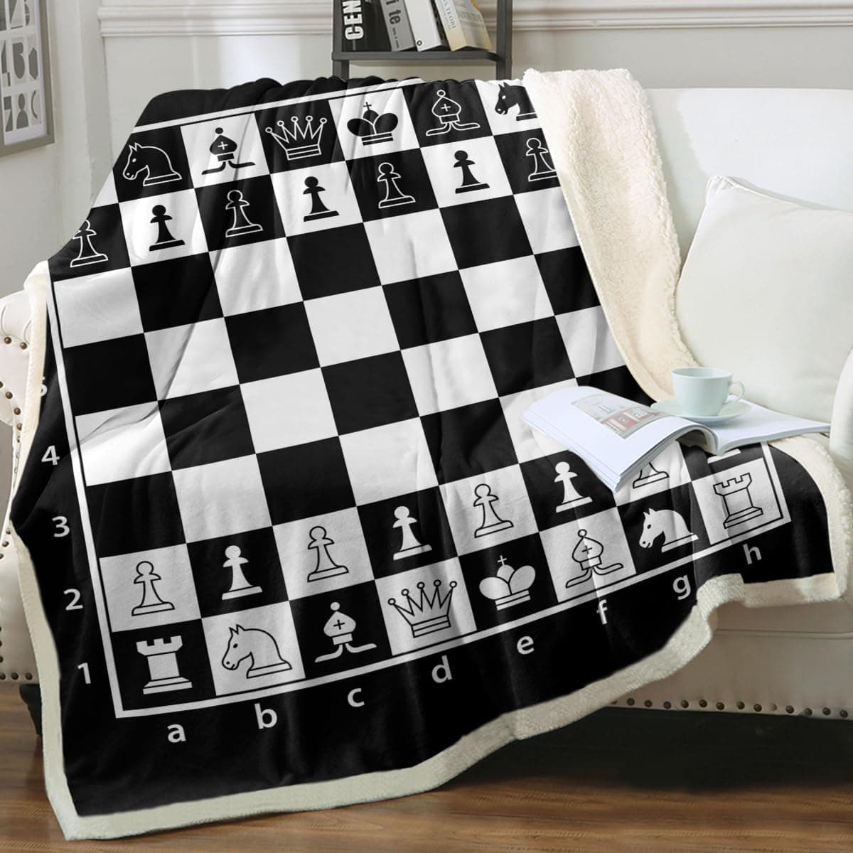 Sleepwish 50x60 Sherpa Fleece Throw Blanket, Chess Board
