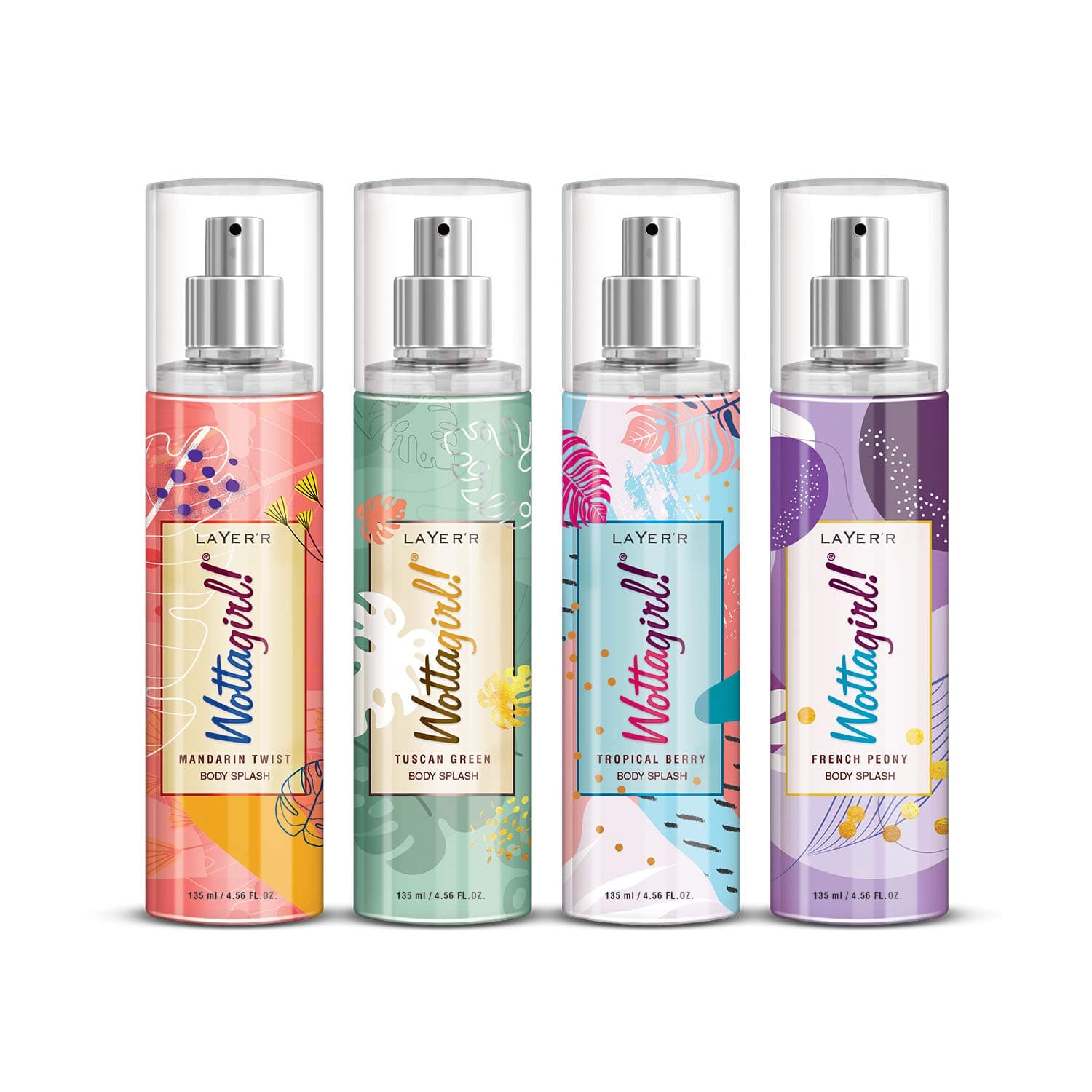 Layer'r Wottagirl Body Splash (Spray) For Women, 135ml (Pack Of 4)
