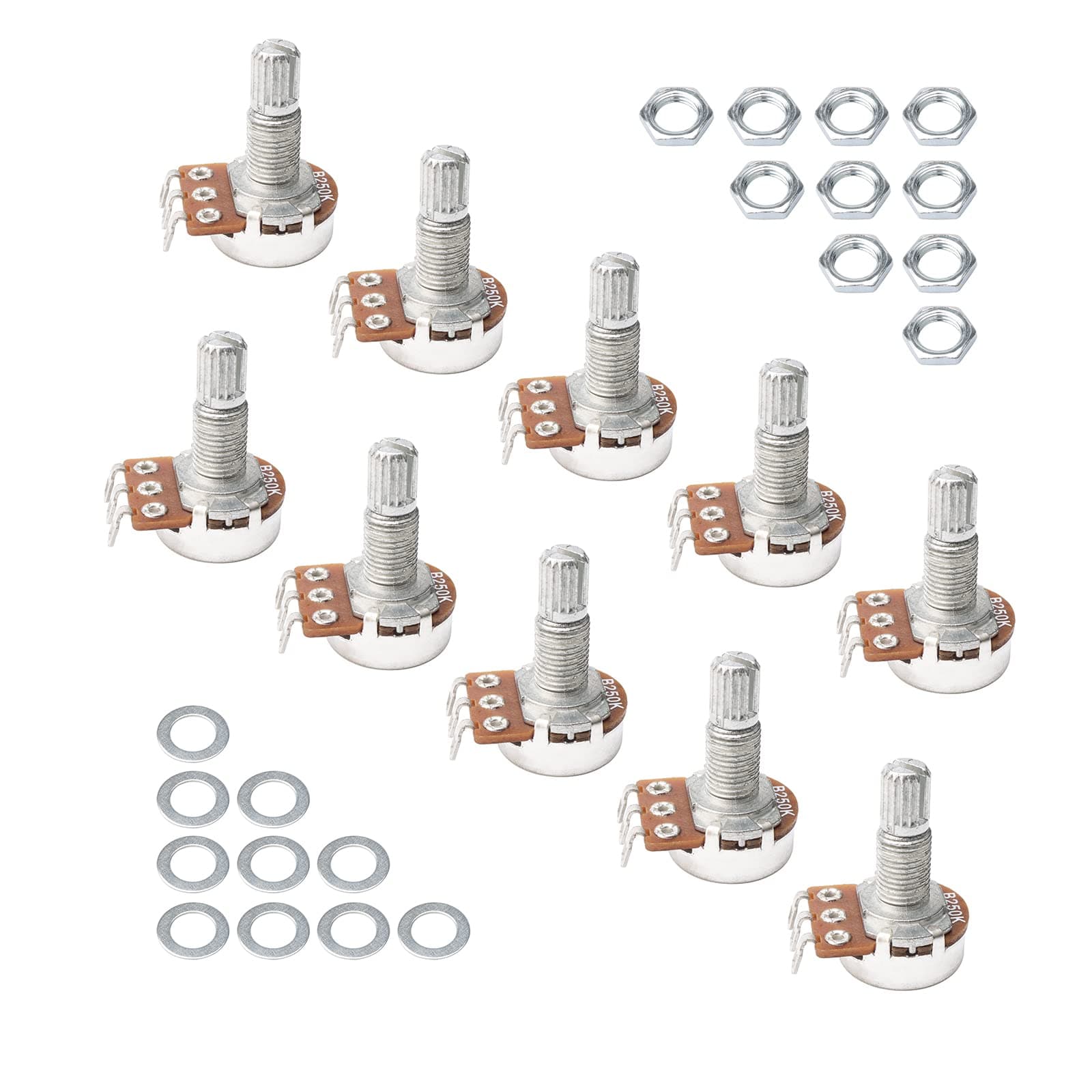 Guitar Potentiometers B250k Split Shaft Pots Audio Tone Switch Control Pack Of 10
