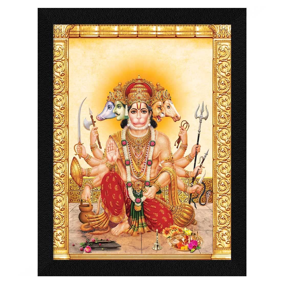 ArtX Paper Lord Panchmukhi Hanuman Photo With Frame Wall Art Painting, Multicolor, Traditional, 10 X 13 Inches, Set of 1