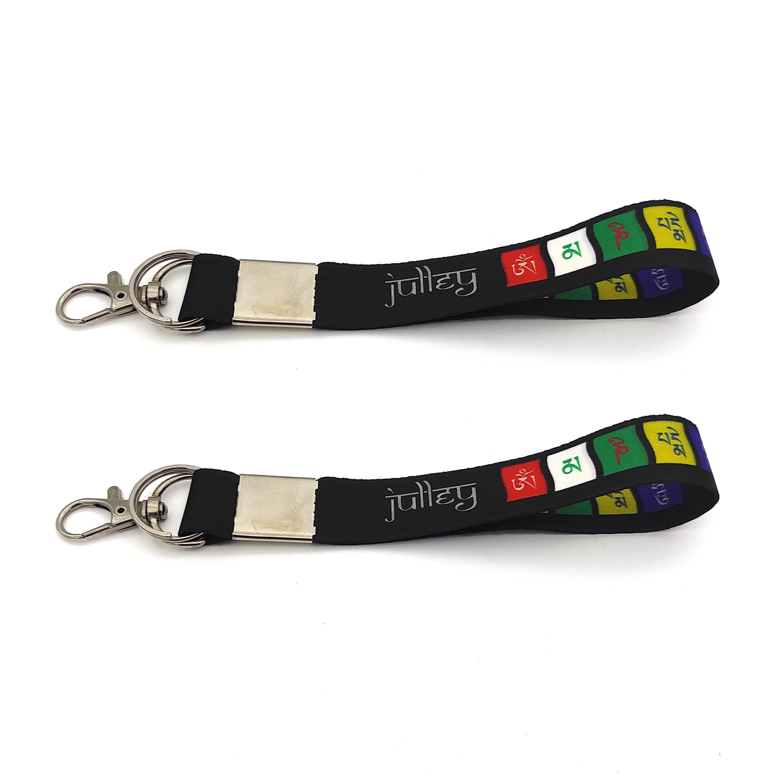 MorningVale Tibetan Ladakh Prayer Words Lanyard Keychain with Ring to Hold your Car, Bike, Home & Office Keys and with a Hook to Hold your ID Card, Black, Pack of 2