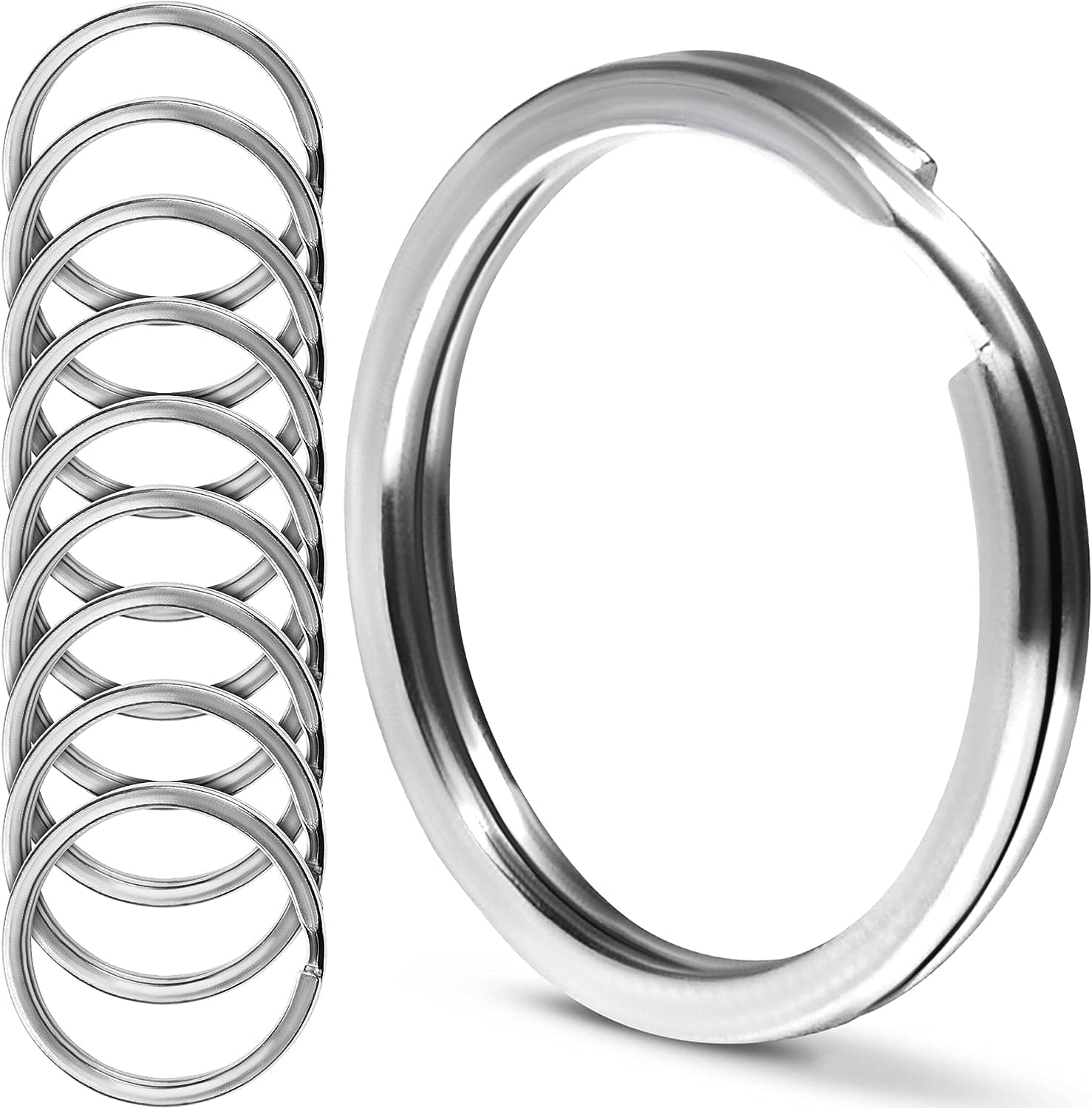 CREST 10 pcs Marine Grade Stainless Steel Split Ring for Keychains 1 inch 25mm SS316L Key Rings for Car Keys