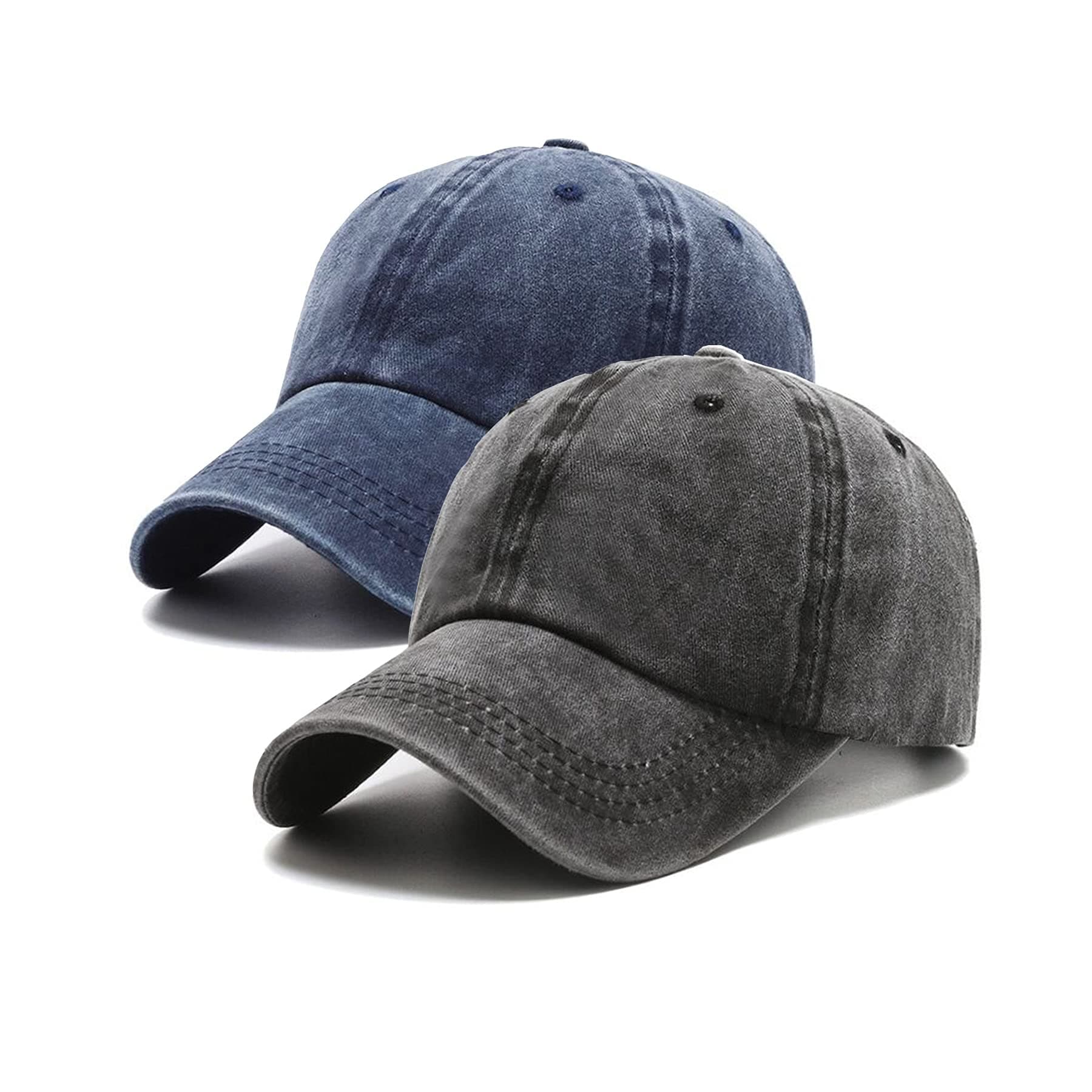 PFFY 2 Packs Vintage Washed Distressed Baseball Cap Golf Dad Hat for Men Women, Black/Blue, One Size