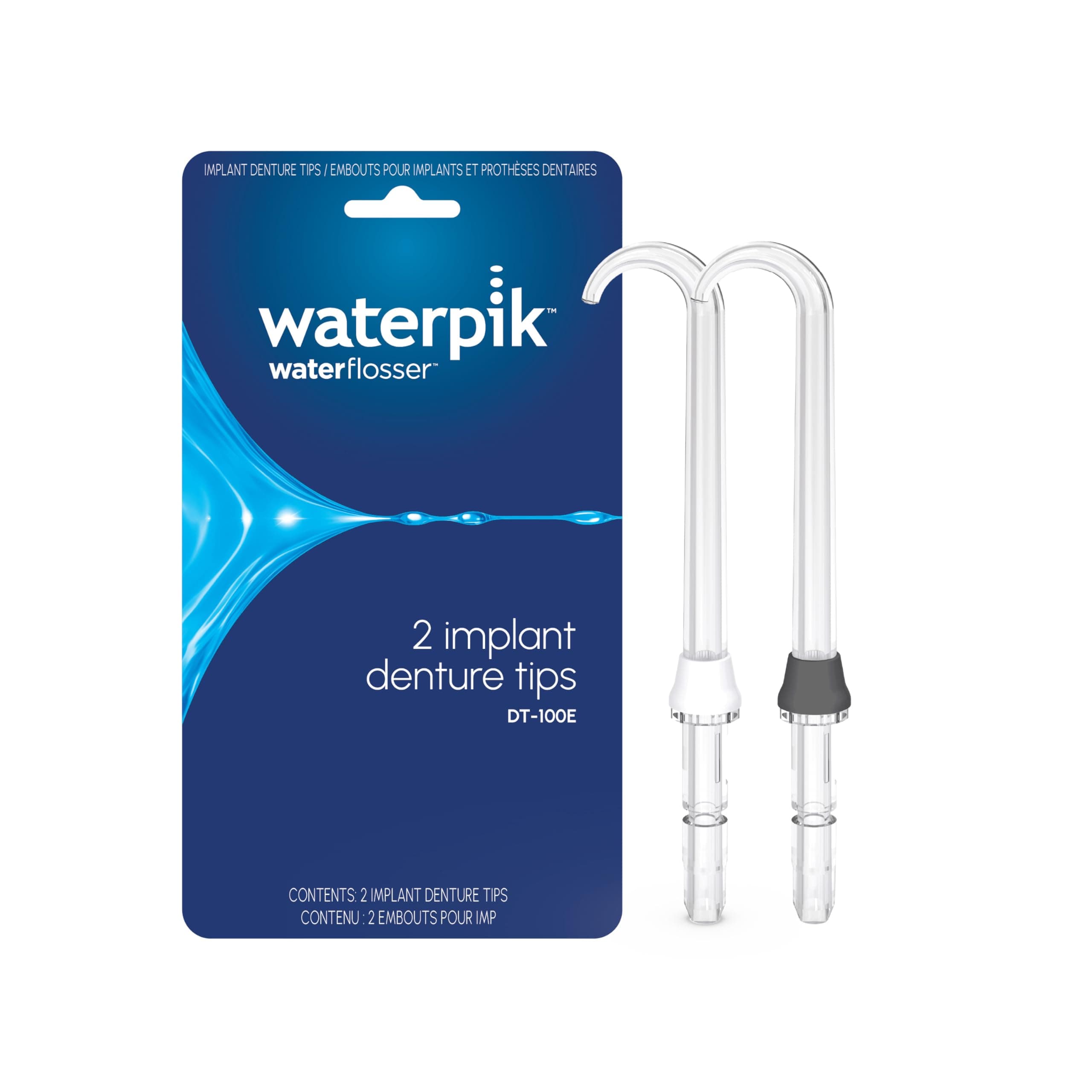 Waterpik DT100E Implant Denture Replacement Tips Water Flosser Tip Replacement, Clear, 2 Count