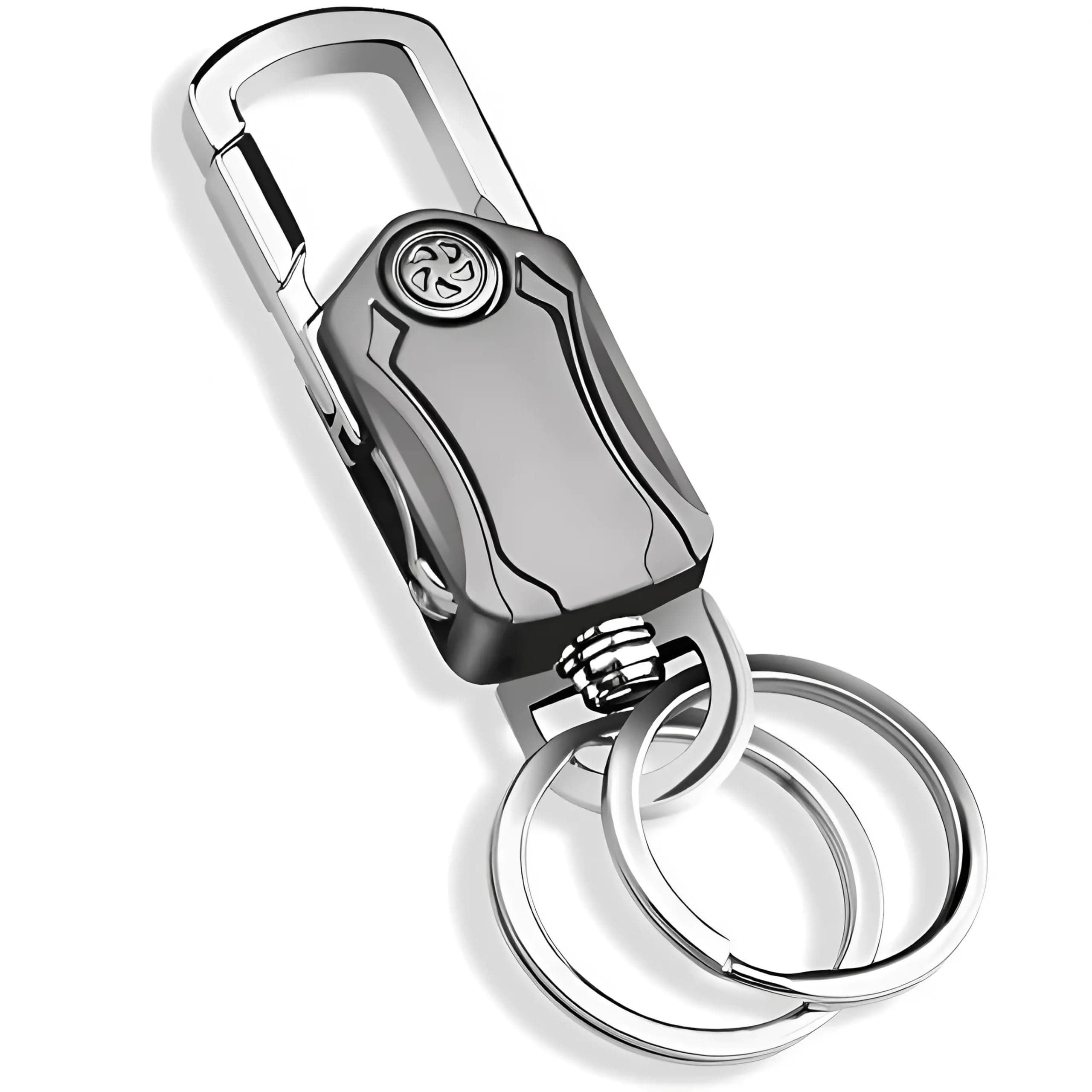 DHAVAL 5-in-1 Stylish Keychain for Women & Men - 360° Rotation Carabiner with Bottle Opener, Phone Holder, and Decompression Spinner Durable Zinc Alloy Multi-functional Keychain bike and car, Silver