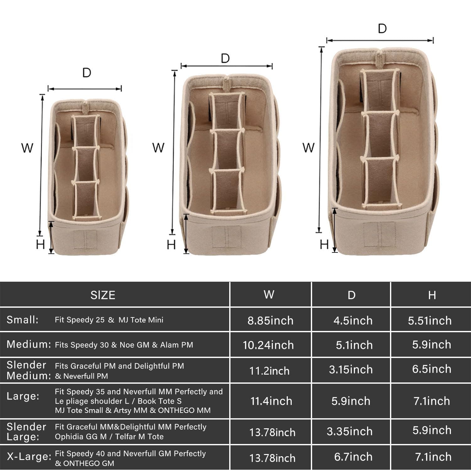 Felt Insert Bag Organizer Bag In Bag For Handbag Purse Organizer, 13 Colors, 3 Size (Small, Beige)