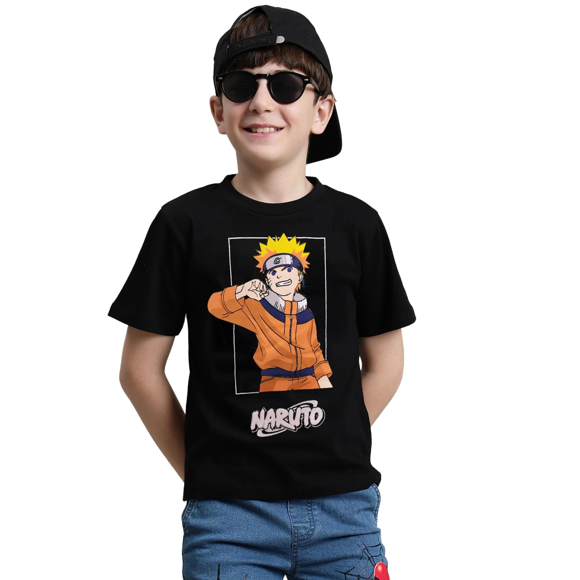 Kidsville Official Naruto Anime Boys Half Sleeves Round Neck Graphic Character Printed Regular Fit Pure Breathable Cotton Fabric Tshirt