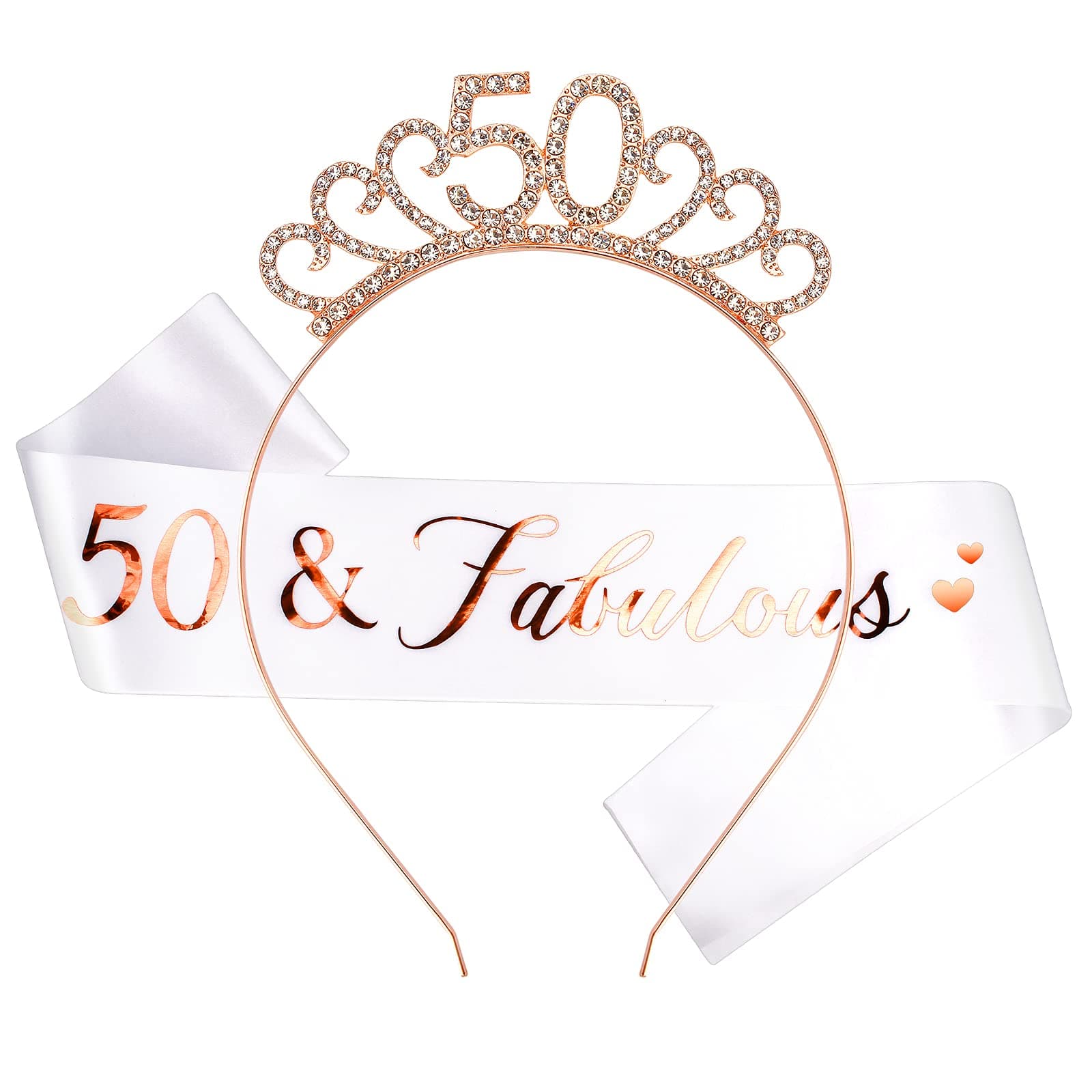 CIEHER '50&Fabulous' Birthday Tiara and Sash Set, Gold Rhinestone, Classic Style, Perfect for Women's 50th Birthday Celebrations