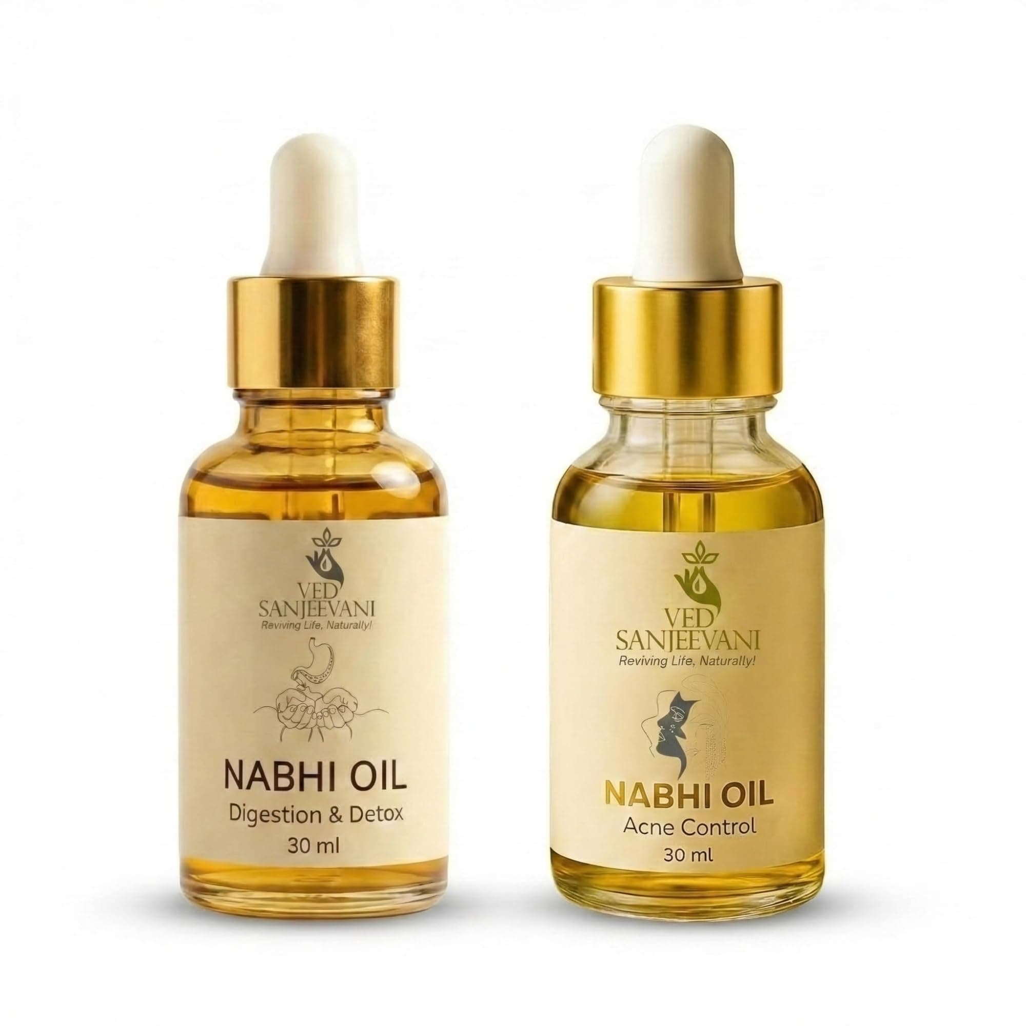 Ved Sanjeevani Digestion + Skin Clarifier Combo – Includes Digestion & Detox Nabhi Oil and Acne Control Nabhi Oil, Ayurvedic Wellness Oils for Daily Use, Holistic Self-Care Solution, Pack of 2