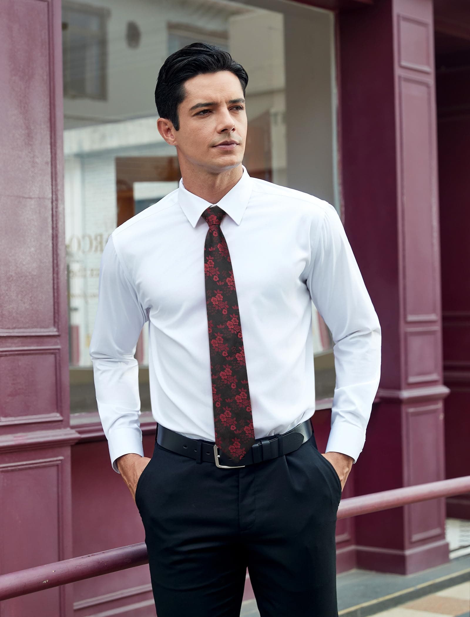 SetSense Men's Floral Paisley Jacquard Woven Tie Necktie Set