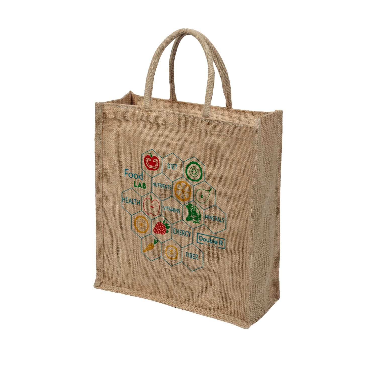 DOUBLE R BAGS Eco Reusable Print Jute Cloth Carry Lunch Tiffin Bag with Zip Reinforced Handle for Men Women, Multicolour. (JuteLab, Pack of 2)