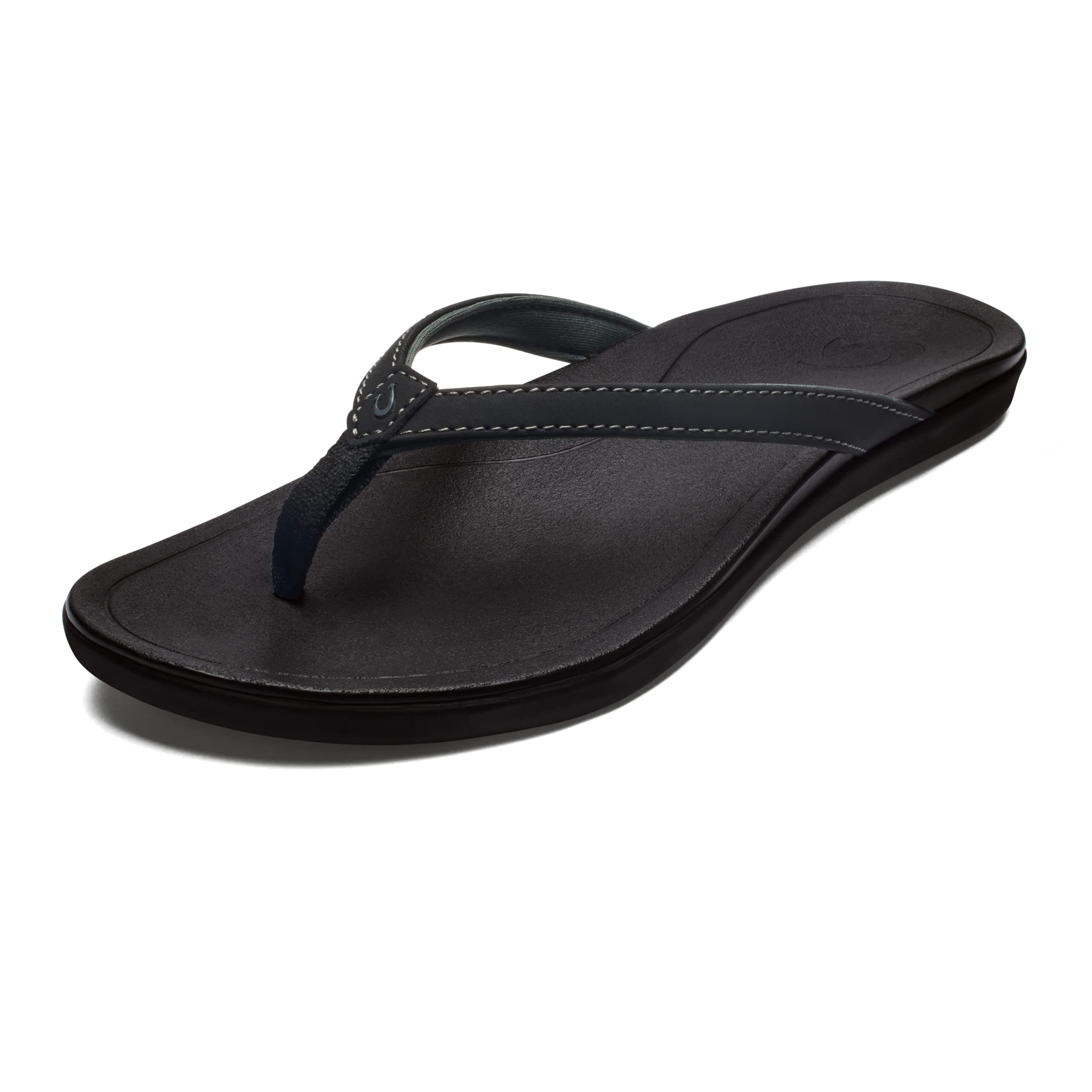 OLUKAI Ho'opio Women's Beach Sandals, Quick-Dry Flip-Flop Slides, Clean & Minimal Aesthetic, Water Resistant & Enhanced Traction, All-Day Comfort,, Onyx/Onyx, 9