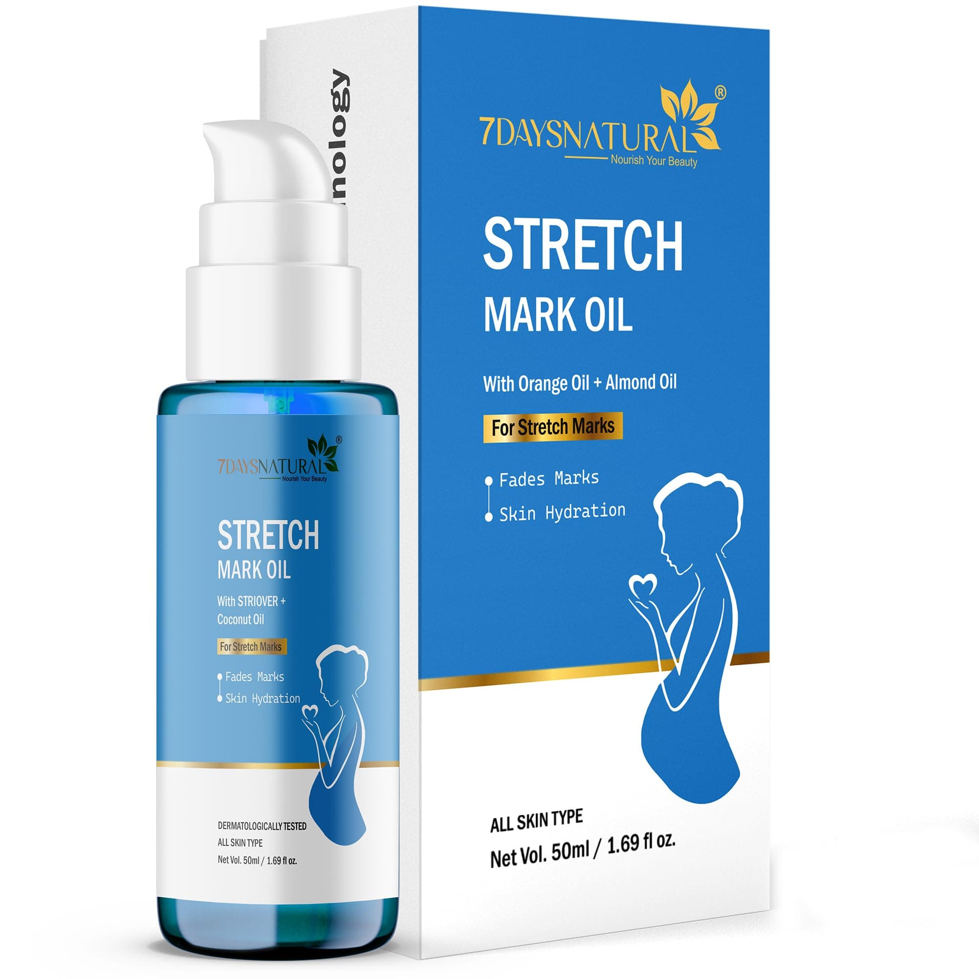7DAYSNATURAL Stretch Mark Body Oil with Coconut & Botanical Oils - 50 ml