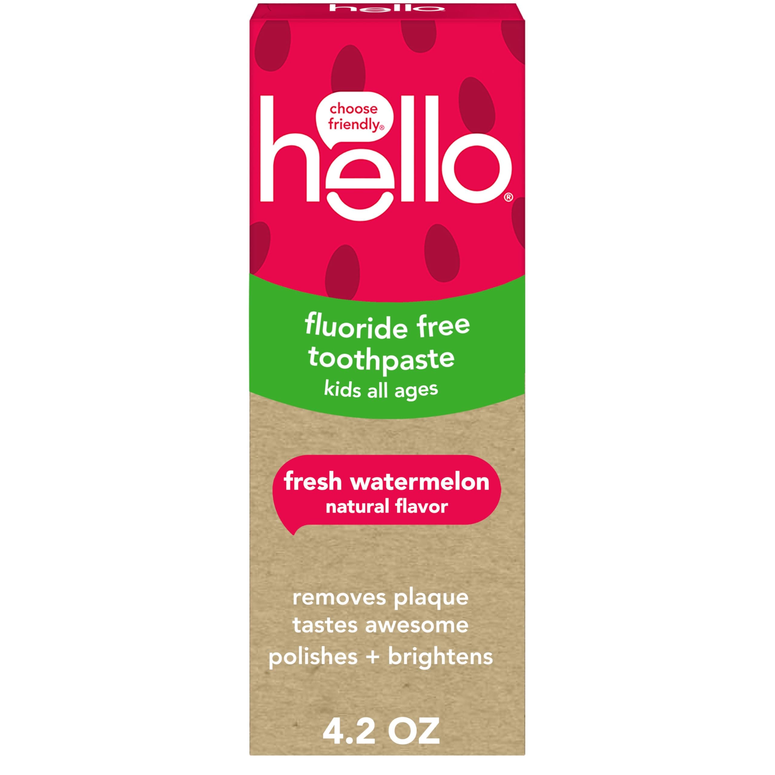 Hello Oral Care Kids Fluoride Free Toothpaste, Natural Watermelon, 4.2 Ounce
