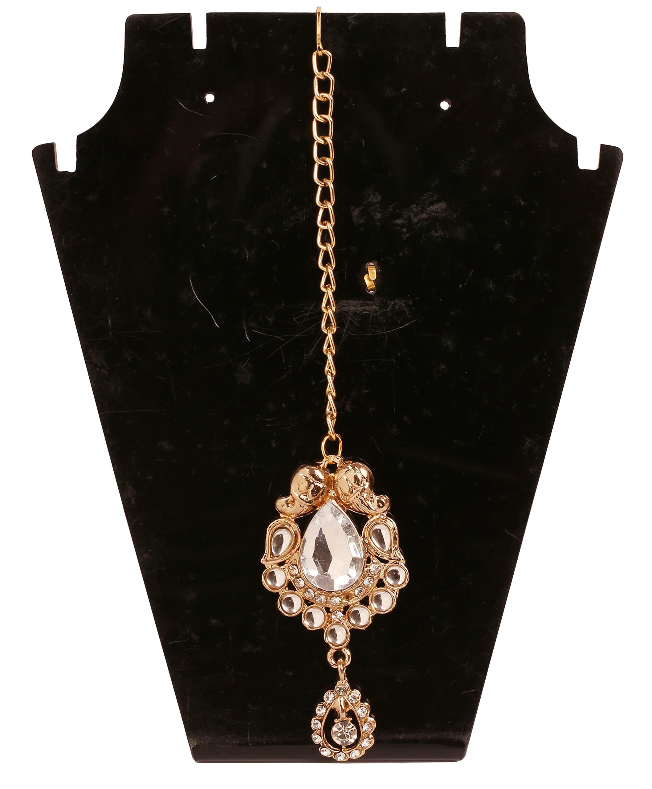NEW! Touchstone Indian Bollywood Traditional Paisley Floral Kundan Polki Diamond Look Designer Jewelry Mangtika Head Accessory In Antique Gold Tone For Women.