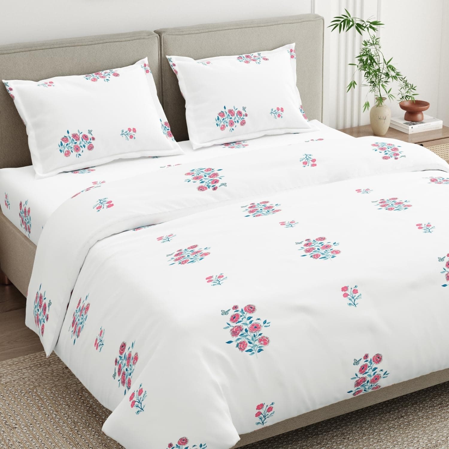 Haus & Kinder Bed Sheet Double Bed | 100% Combed Cotton 186 TC Queen Size Bedsheet | 100 X 90 Inches Double Bed Bedsheet with 2 Pillow Covers | Soft, Chic, Cozy, – Festive Harmony