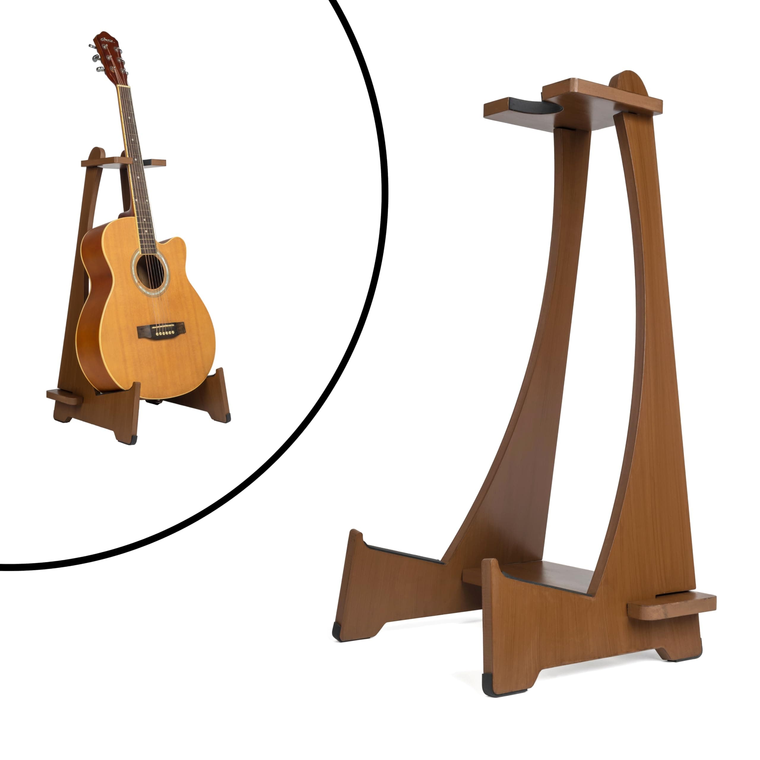 Hype String Guitar Stand | Wooden Long Neck Floor Stand for Acoustic & Classical Guitars | Stable Guitar Holder Rack | Guitar Display for Studio & Home Decor