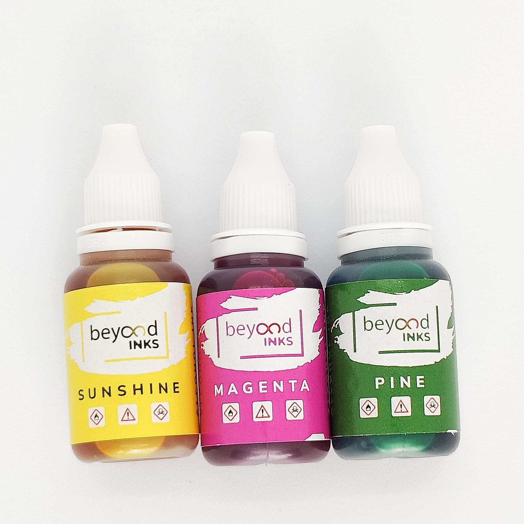 BeyondInks Alcohol Inks (P#5 - Sunshine, Magenta, Pine) 20ml Each
