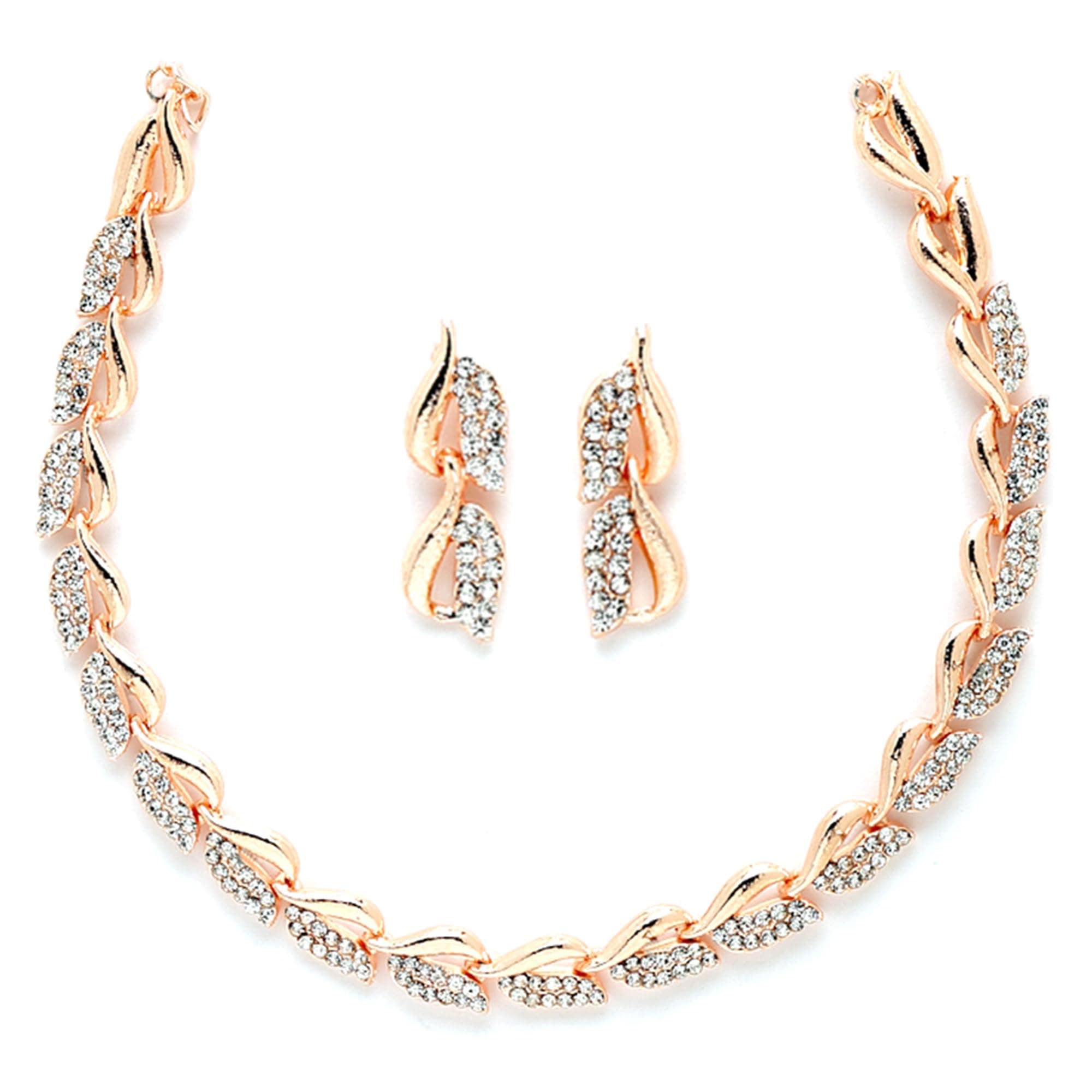 ZENEME Women American Diamond Studded Intrcately Designed Leaf Shaped Necklace With Earring Jewellery Set For Women and Girl (Style 4)