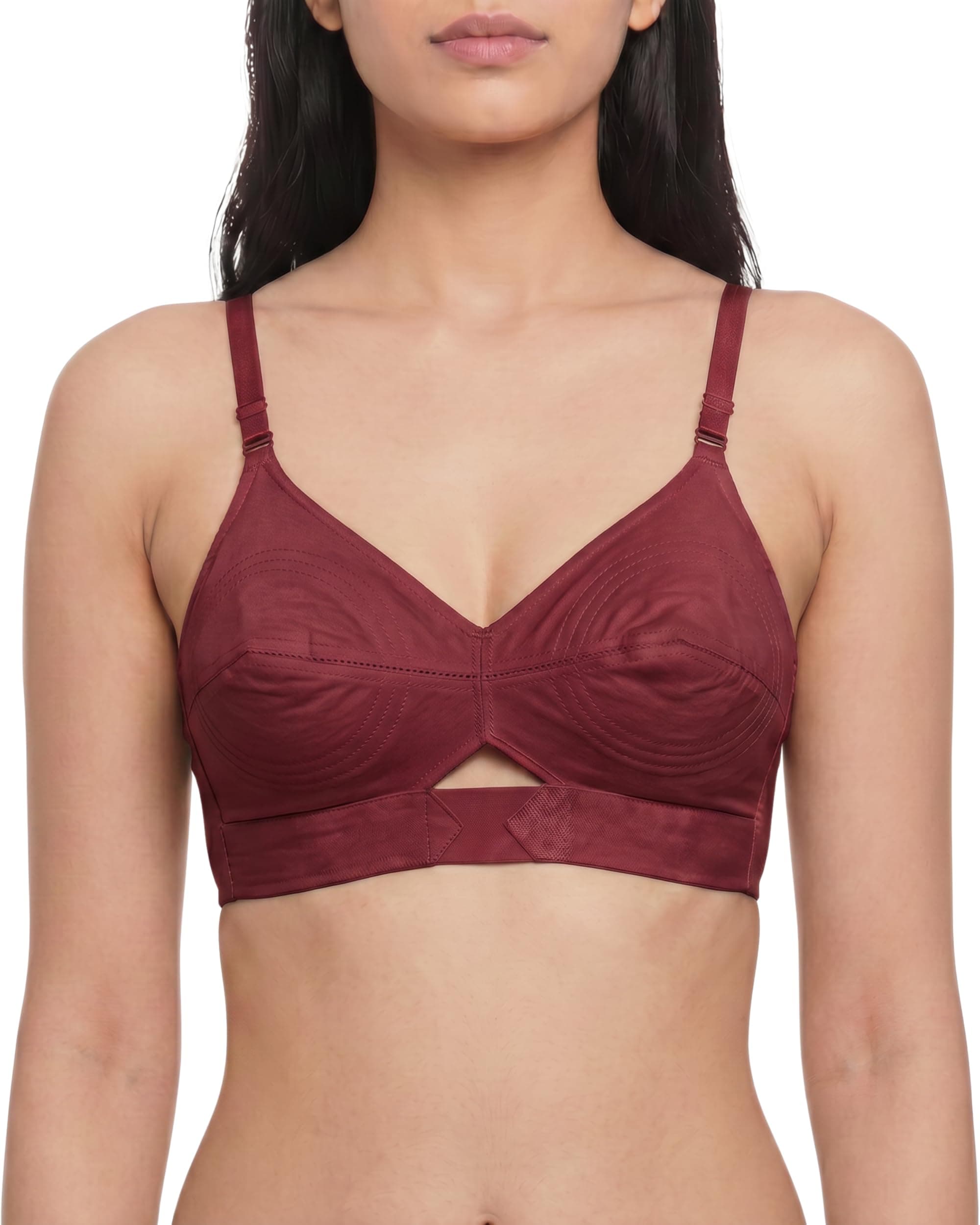 Brida Kavya Xtra Soft Cotton Round Stitch Bra for Women | Full Coverage | Non-Padded | Wireless | Double Layer Support | Heavy Bust | Combo Pack | Colours May Vary (Maroon,42,C)