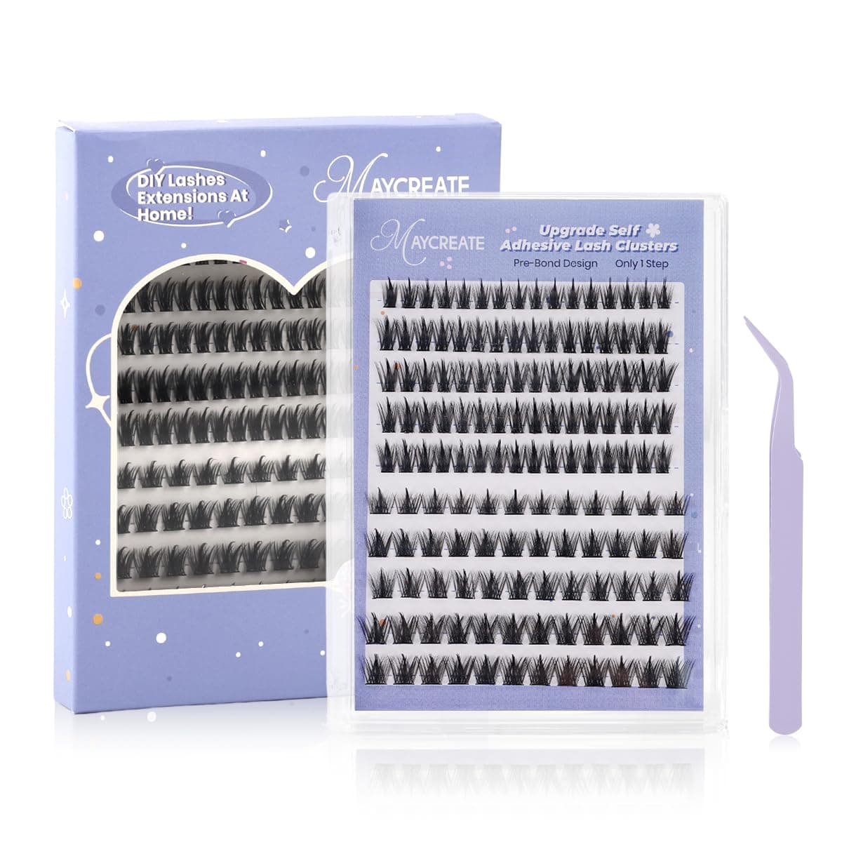 MAYCREATE® 140pcs Wispy Eye Lashes for Women Self Adhesive Natural Look Cluster Lashes 2 Styles 10-13mm Manga Anime False Fake Eyelashes Eyelash Lash Clusters with Tweezers for Daily or Parties