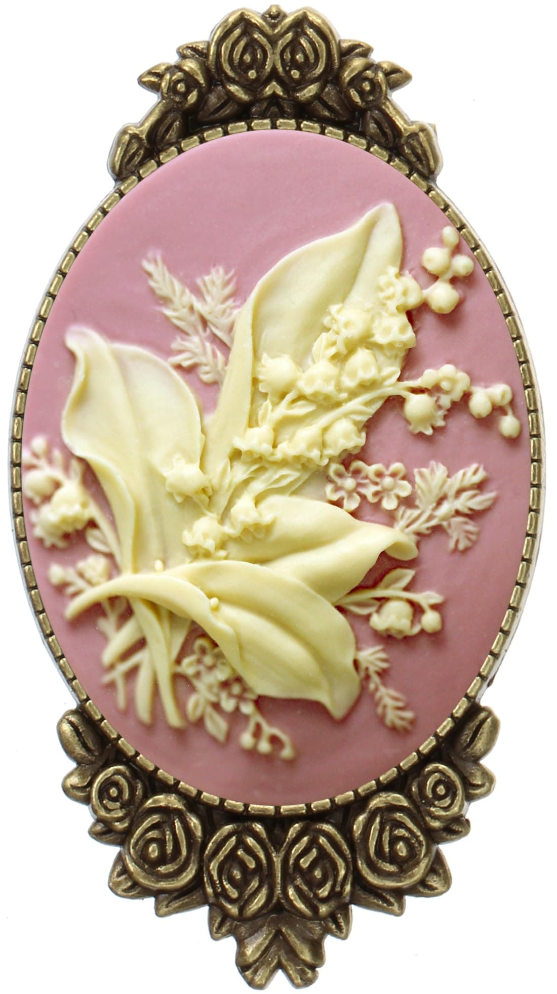 Yspace Cameo Style Brooch Pin Rose Decor Antique Brass Fashion Jewelry Pouch for Gift
