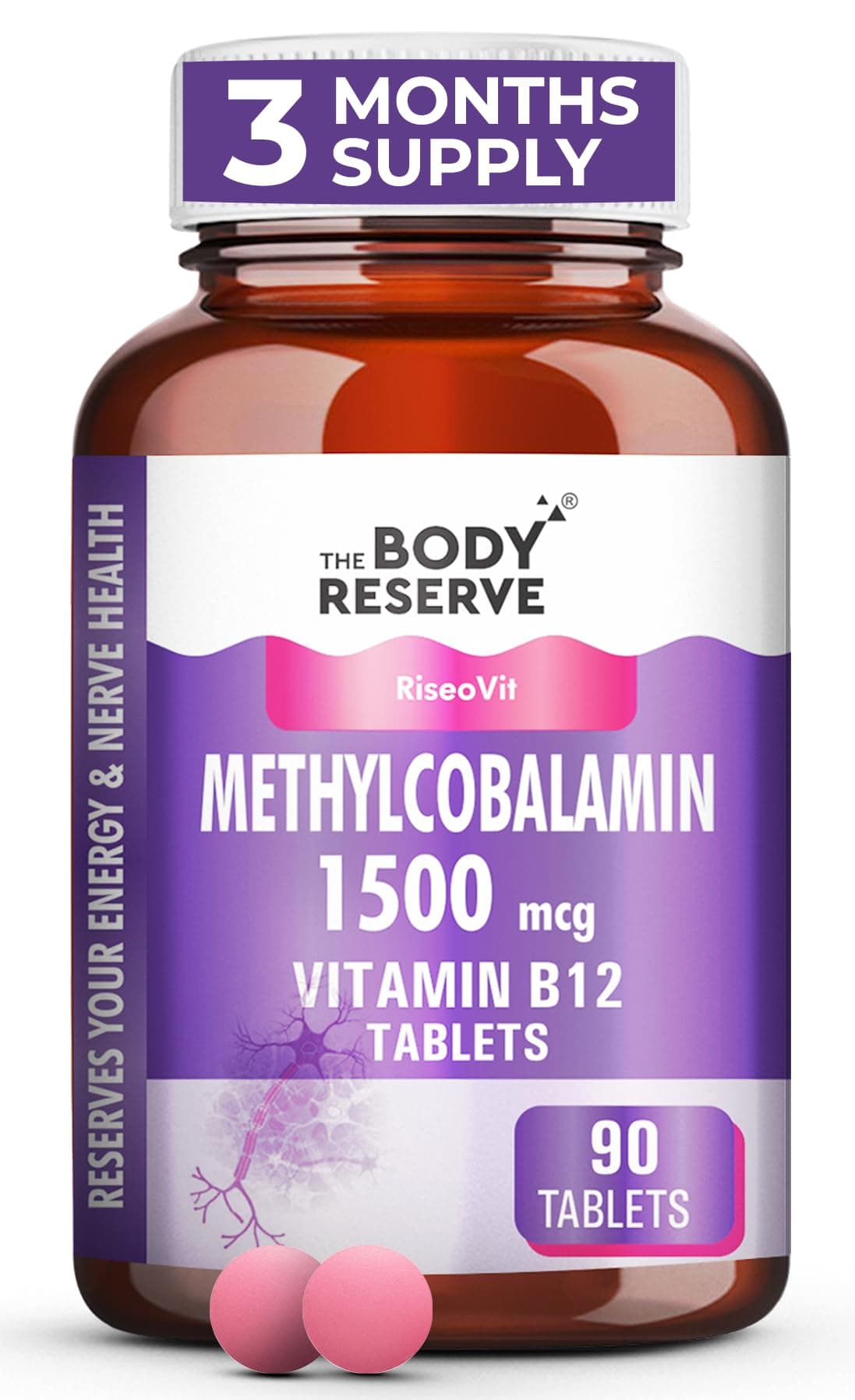 THE BODY RESERVE Vitamin B12 Tablets 1500 mcg as Methylcobalamin Vitamin B12 Supplements for Men & Women -90 Veg tablets (3 Months Supply Pack)