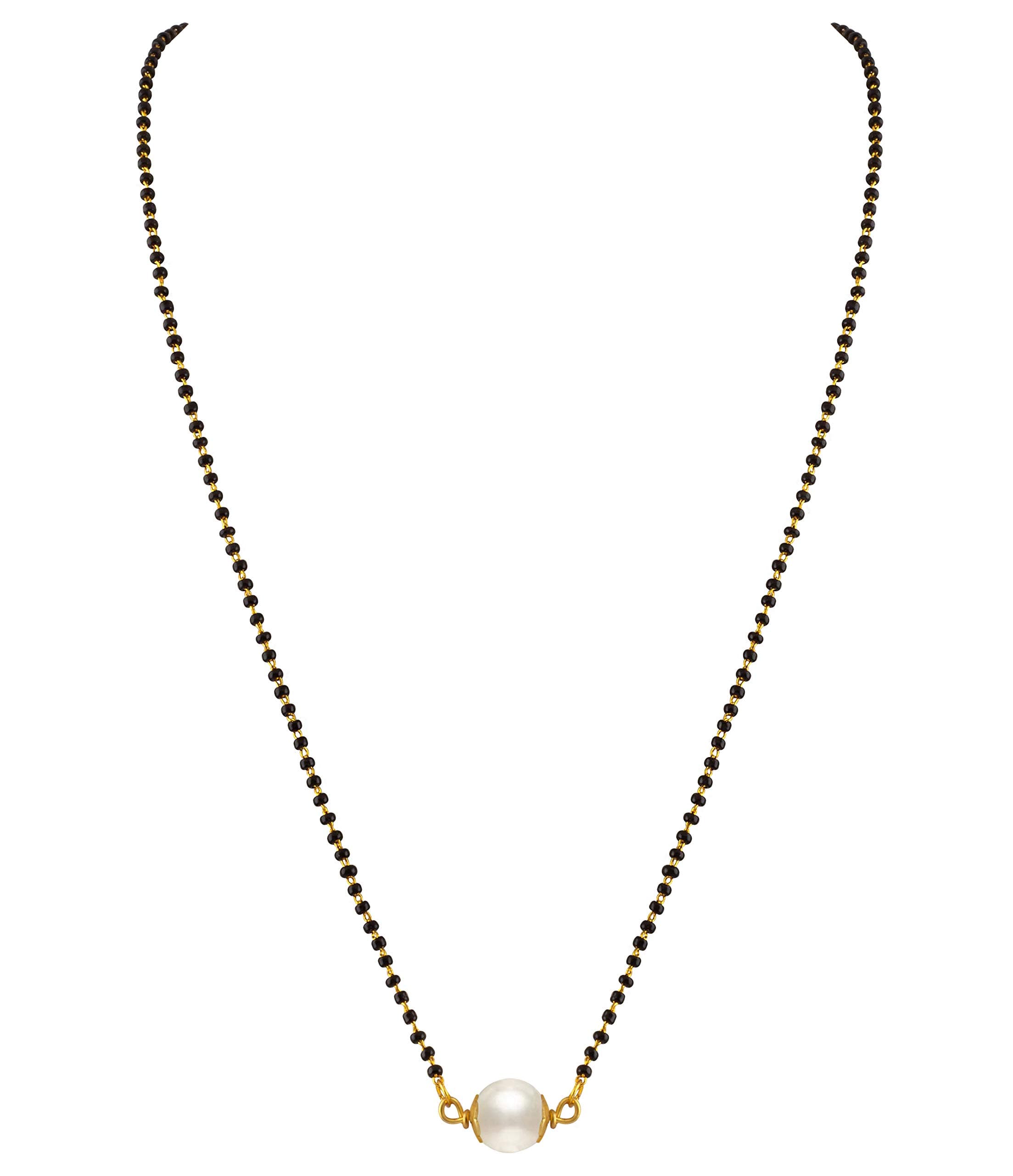 JFL - Jewellery for Less Modern Fusion Japanese Pearl Mangalsutra with Single Black Bead Chain Women - Party Casual Wear,Valentine