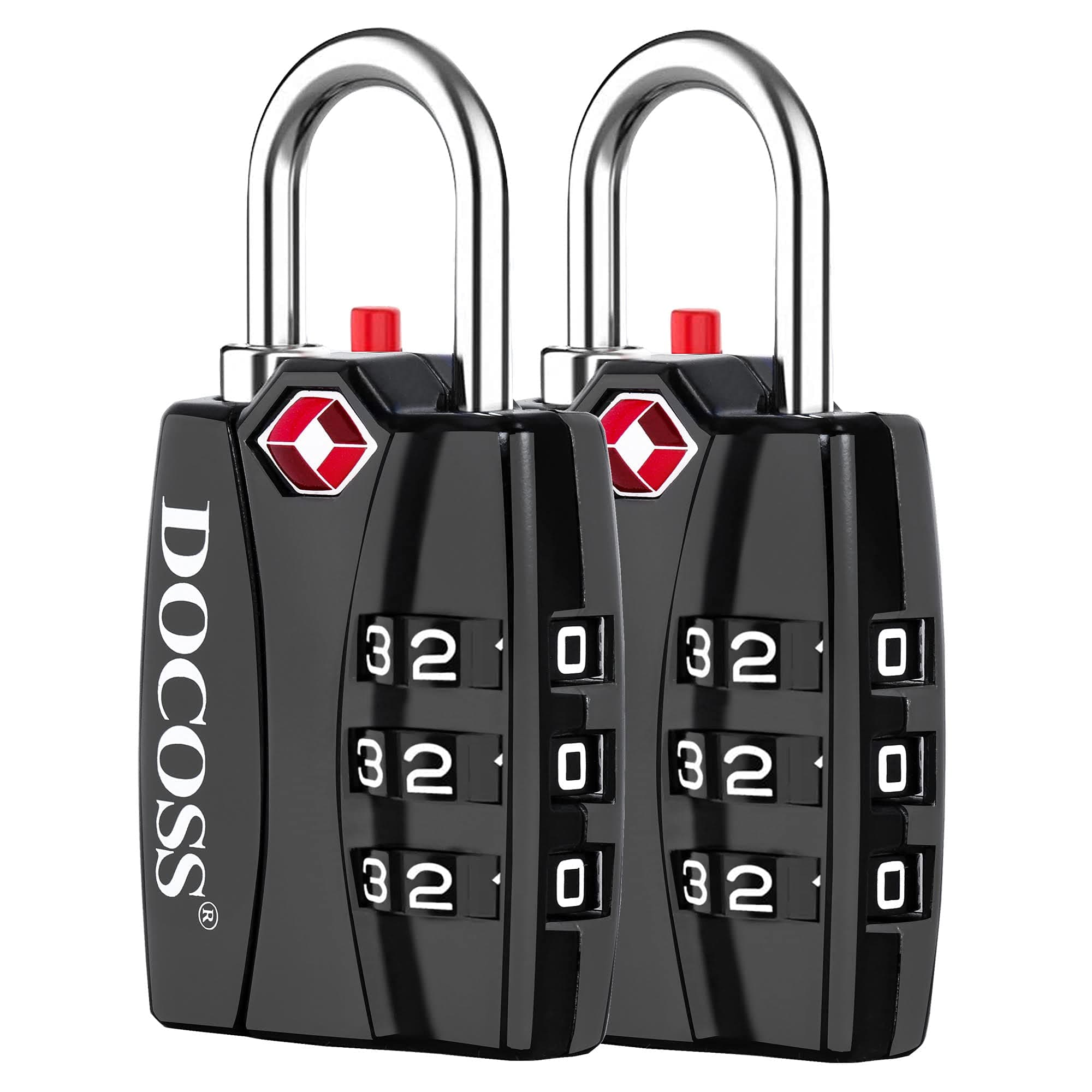 Docoss Metal TSA 3 Digit Number Lock for Bag, Luggage, Travel (Black) - Set of 2 | Zinc,Metallic Finishes | Black - Number Combination TSA Lock for Luggage