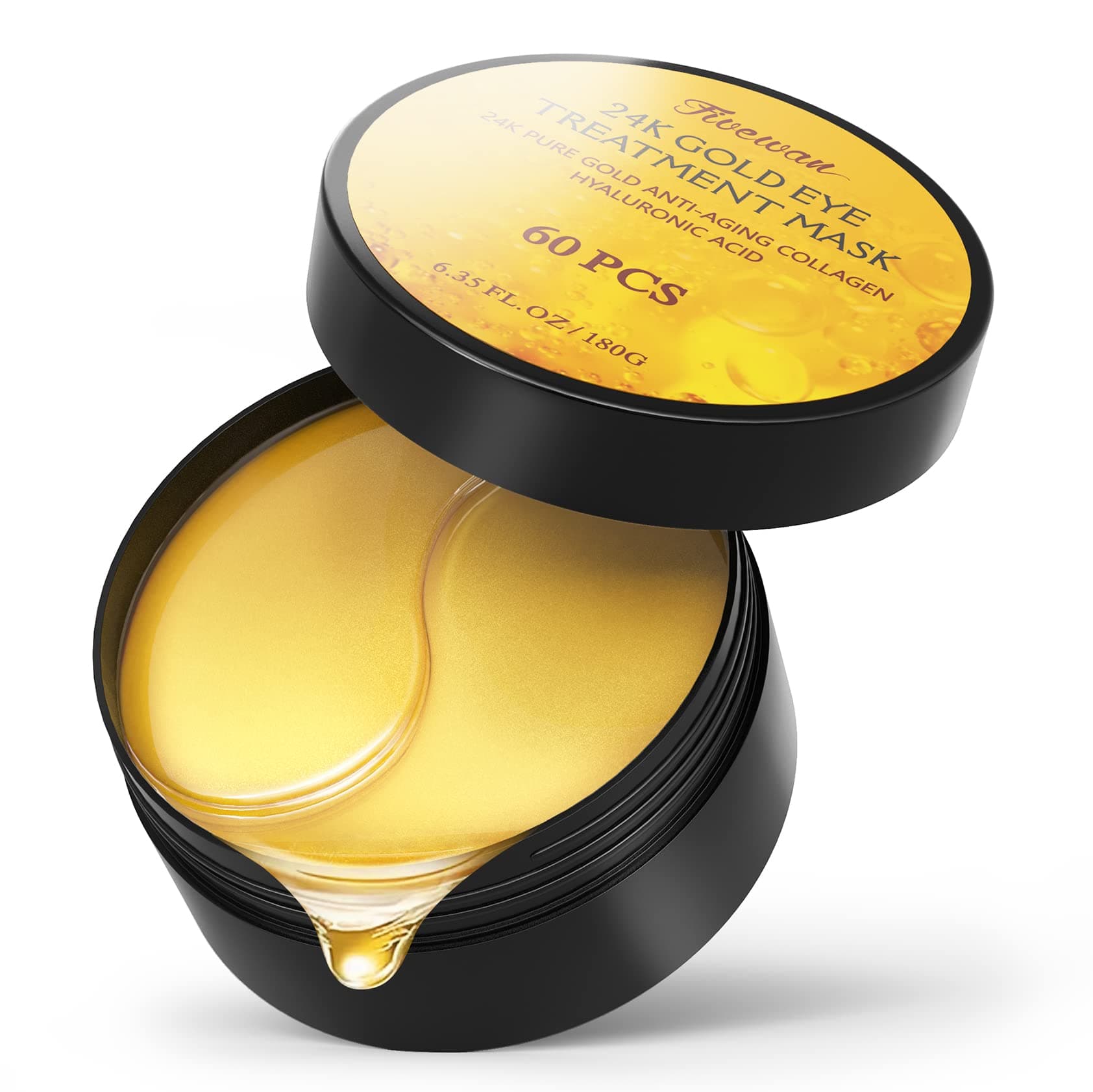 Fivewan 24K Gold Under Eye Patches - 60 Pcs Eye Mask Pure Gold Anti-Aging Collagen Hyaluronic Acid Under Eye Mask For Removing Dark Circles, Puffiness & Wrinkles Refresh Your Skin