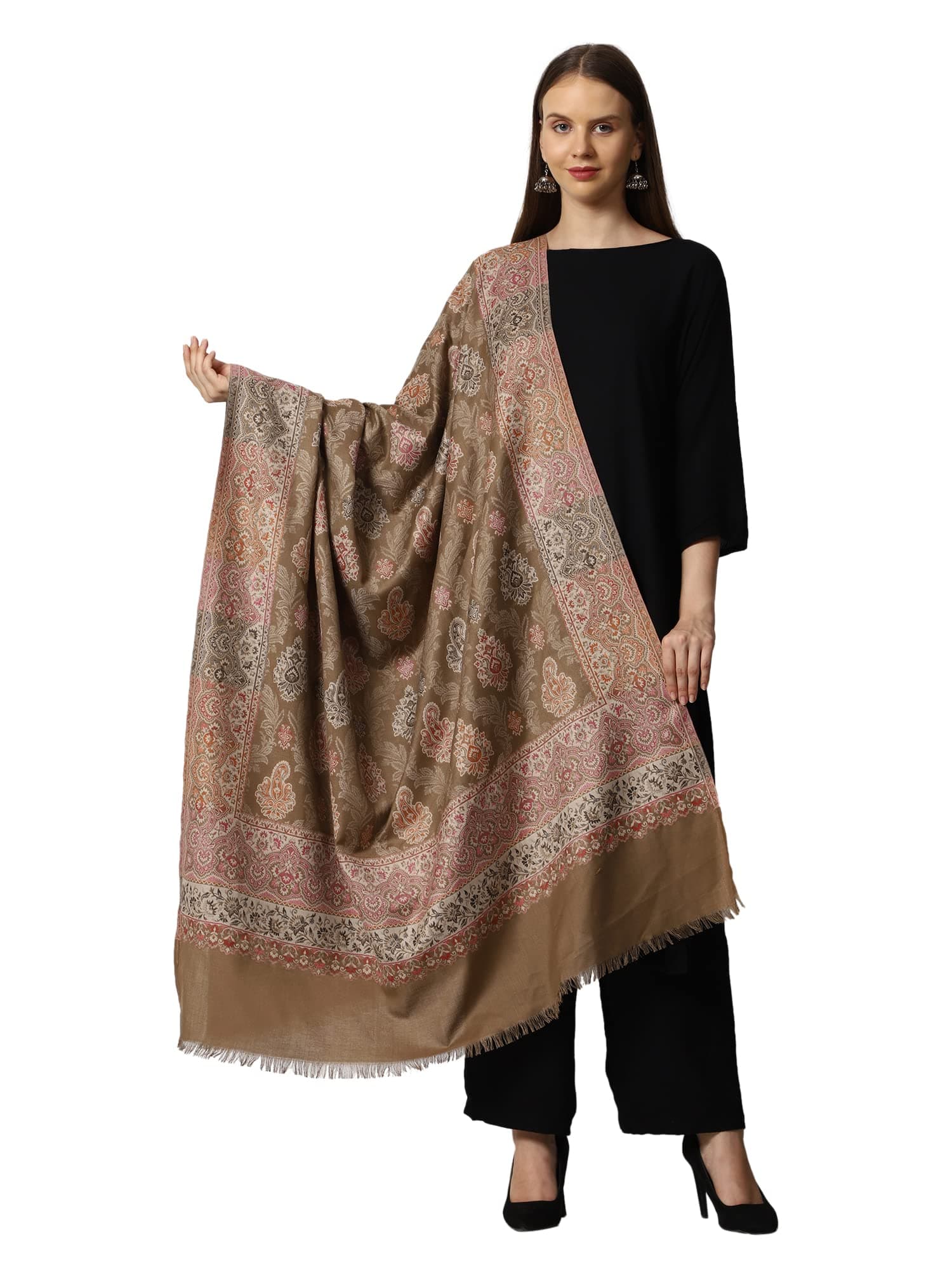 SWI WITH LABEL Kashmiri Kani Wool Shawl for Women (2J32)