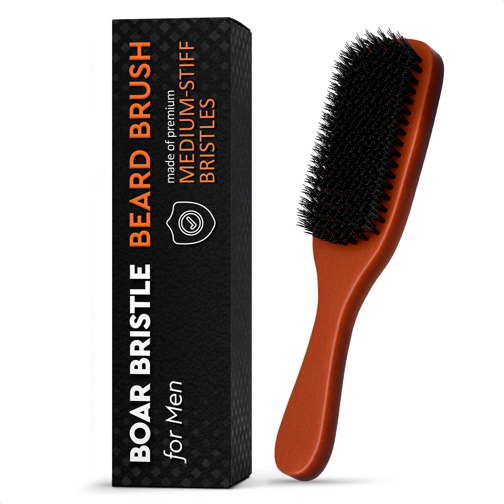 LIBERHAUS Beard Brush - 100% Boar Bristle - Men's Beard Straightener & Cleaner - Wooden Handle - Detangling & Styling - Men's Grooming