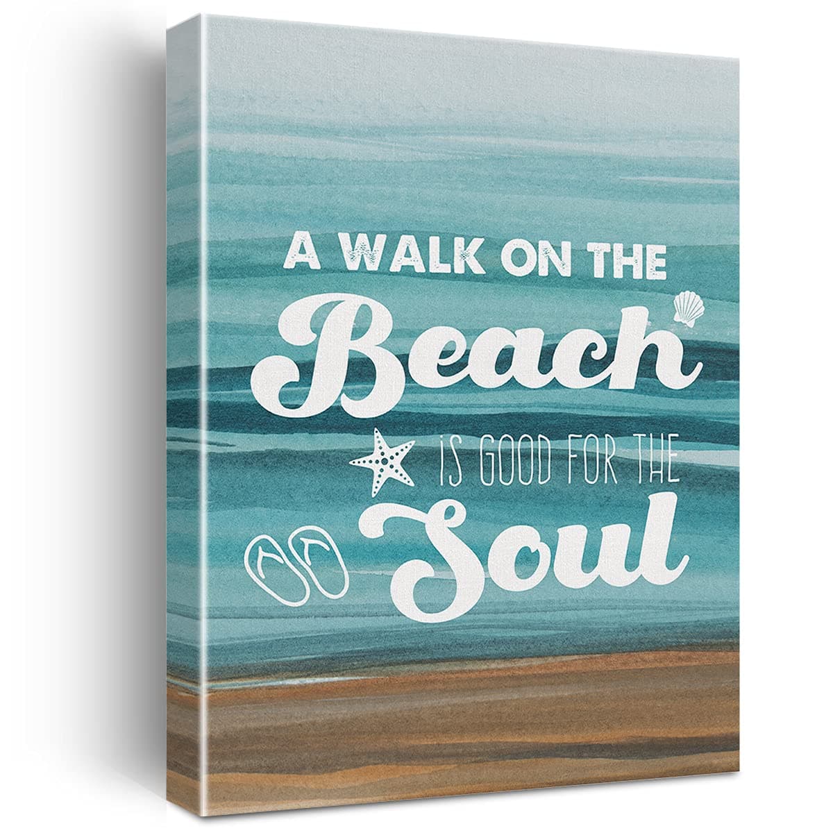 Watercolor Beach Art a Walk on the Beach Sign Canvas Painting Prints for Home Beach House Wall Decor Framed Coastal Artwork Gifts(12x15 Inch)