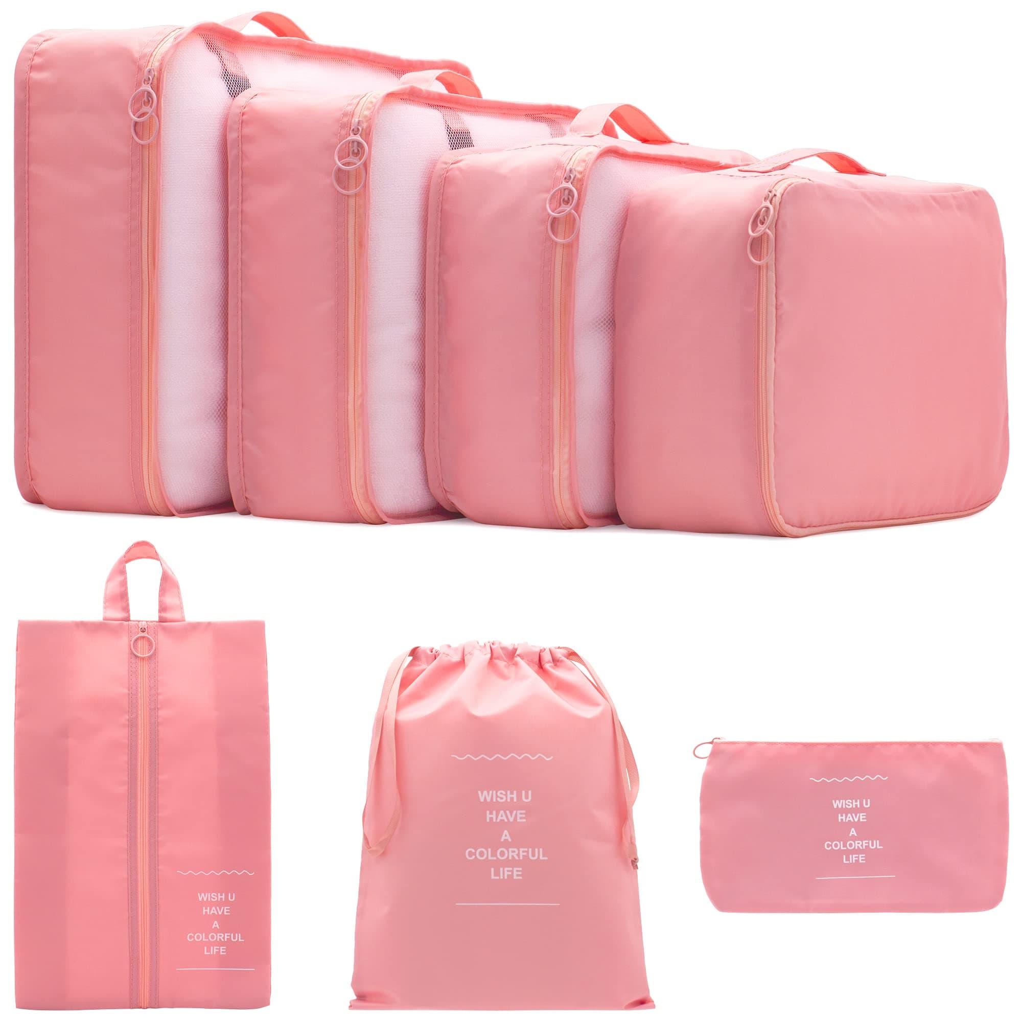 7 Set Packing Cubes Clothes Storage Bag Luggage Packing Organizers for Travel Accessories PAZIMIIK Pink