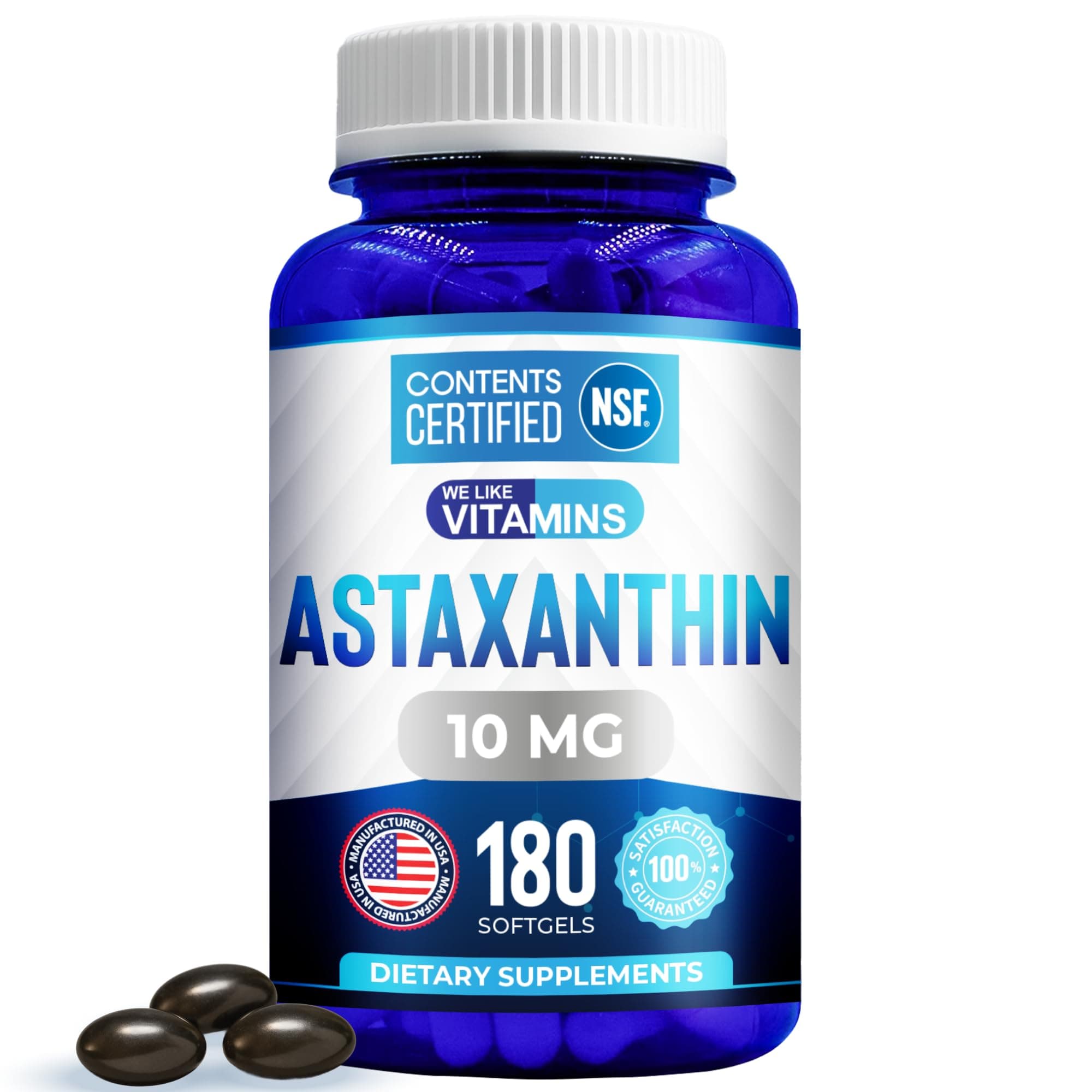 We Like Vitamins Astaxanthin 10mg - 180 Capsules - (Non GMO & Gluten Free)