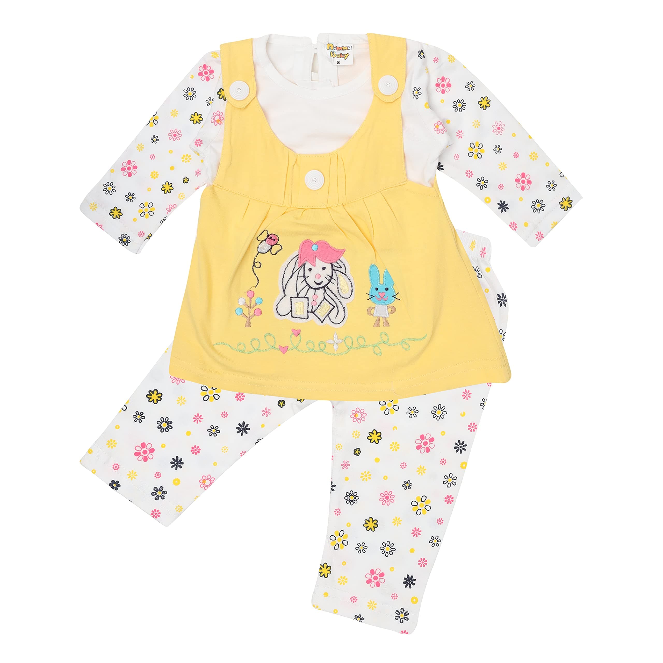 AmazBaby Premium Baby Girls Short Sleeves Frock Dress with Panty Pack of 1, 100% Cotton Frock