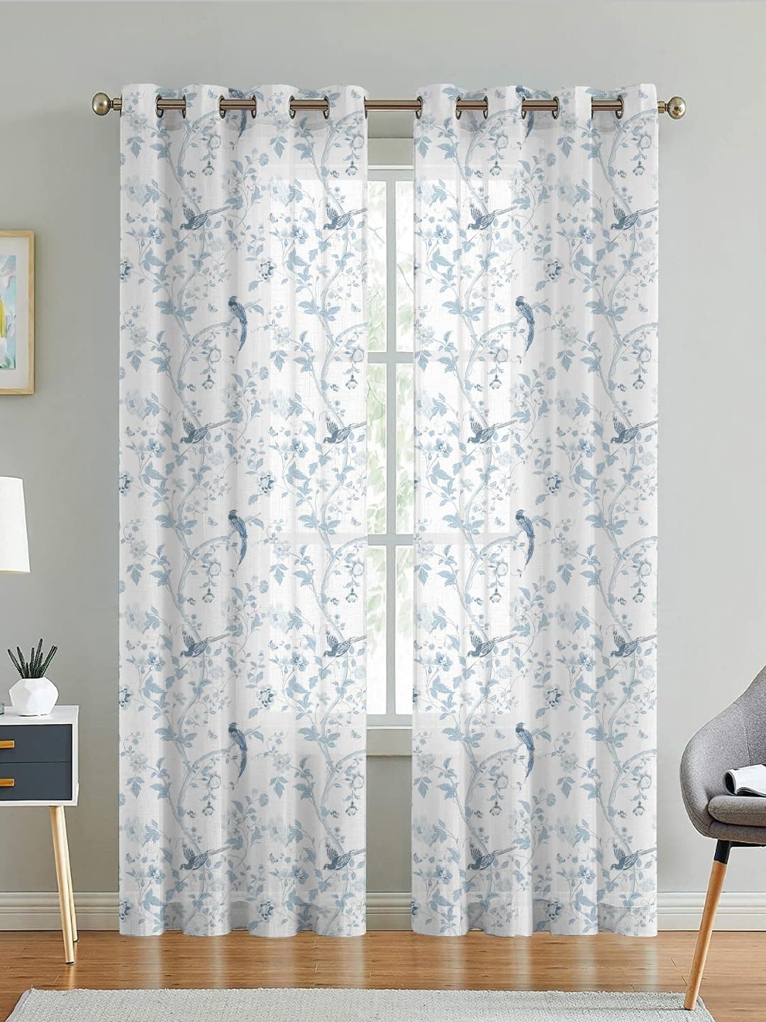 LINENWALAS Aesthetic Sheer Curtains 9 Feet Long Set of 2, Poly Linen Shrink & Fade Proof Drapes for Long Door, Semi Transparent Modern Panels with Rod Pocket Hanging for Living Room (Brown /9 Feet)