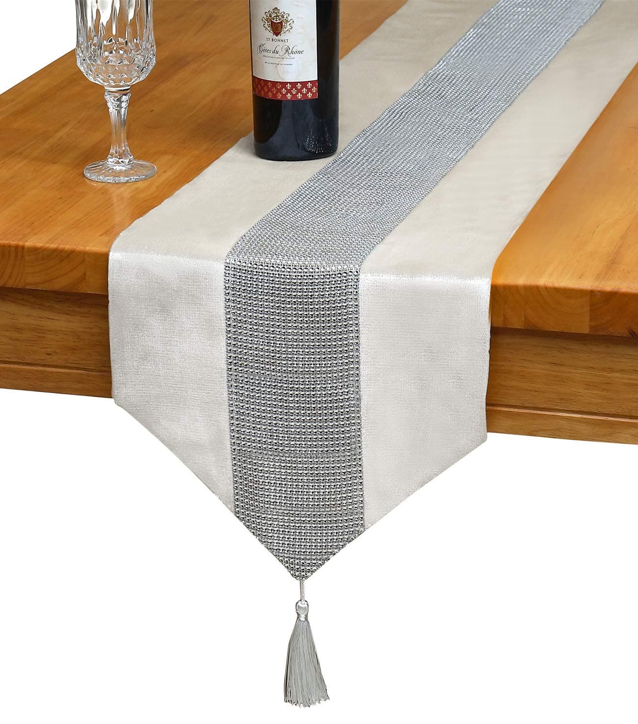 OZXCHIXU(TM 13inch x 72inch Table Runner with Diamante Strip and Tassels