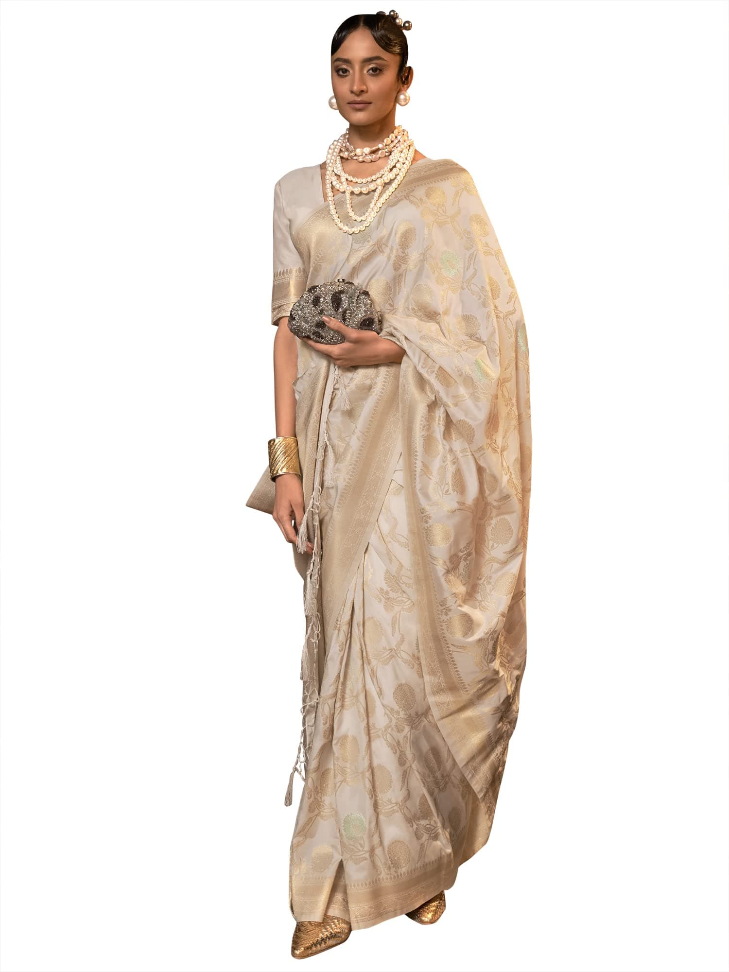 AKHILAM Women's Woven Design Silk Blend Saree With Unstitched Blouse Piece (KAIROS258001_Parent)