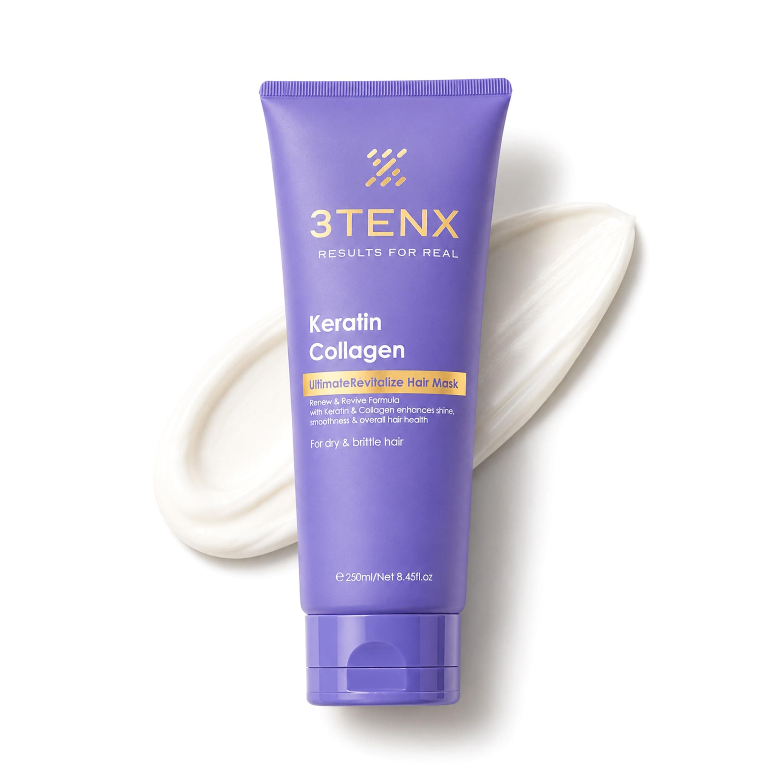 3TENX UltimateRevitalize Hair Mask | Strengthen & Repair Damage, Frizz, Brittle Hair with Keratin, Collagen | Salon Grade, Color Safe, Heat Protection | No Parabens, Sulphates | All Hair Types - 250ml