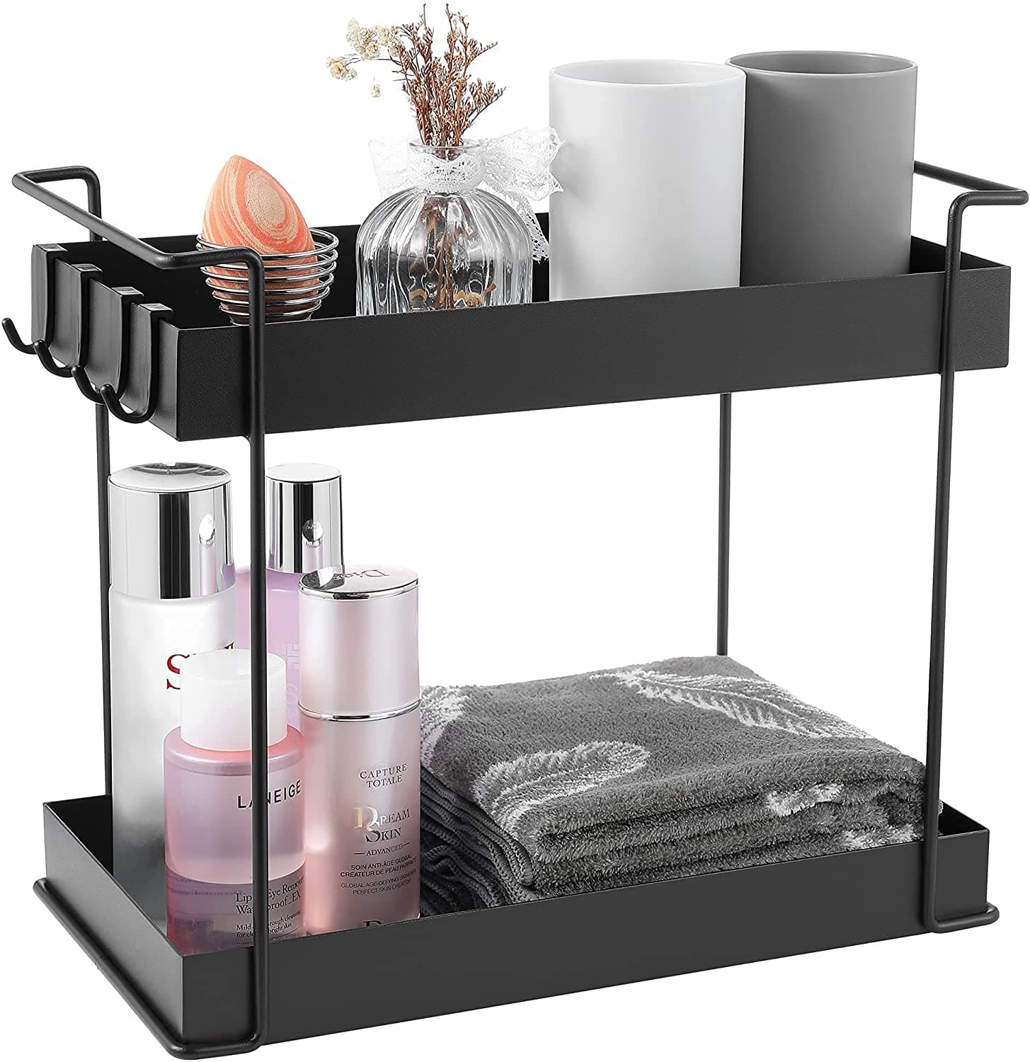 SHIOK DECOR Metal 2-Tier Kitchen/Bathroom Countertop Storage Shelf Organizer Standing Rack (12.9 * 7 * 11.1 inch, Black)